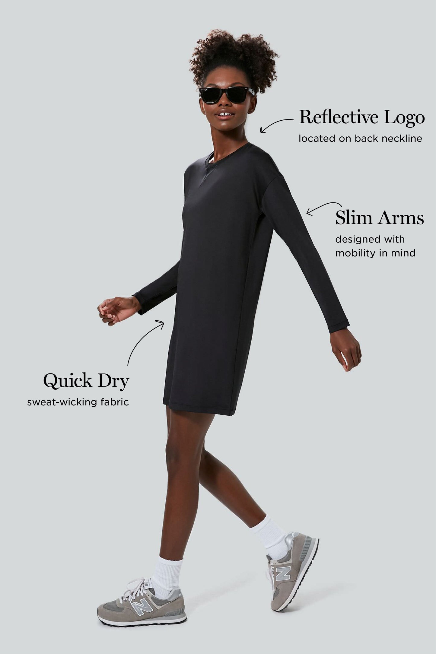Black Long Sleeve Corinne Sport Dress