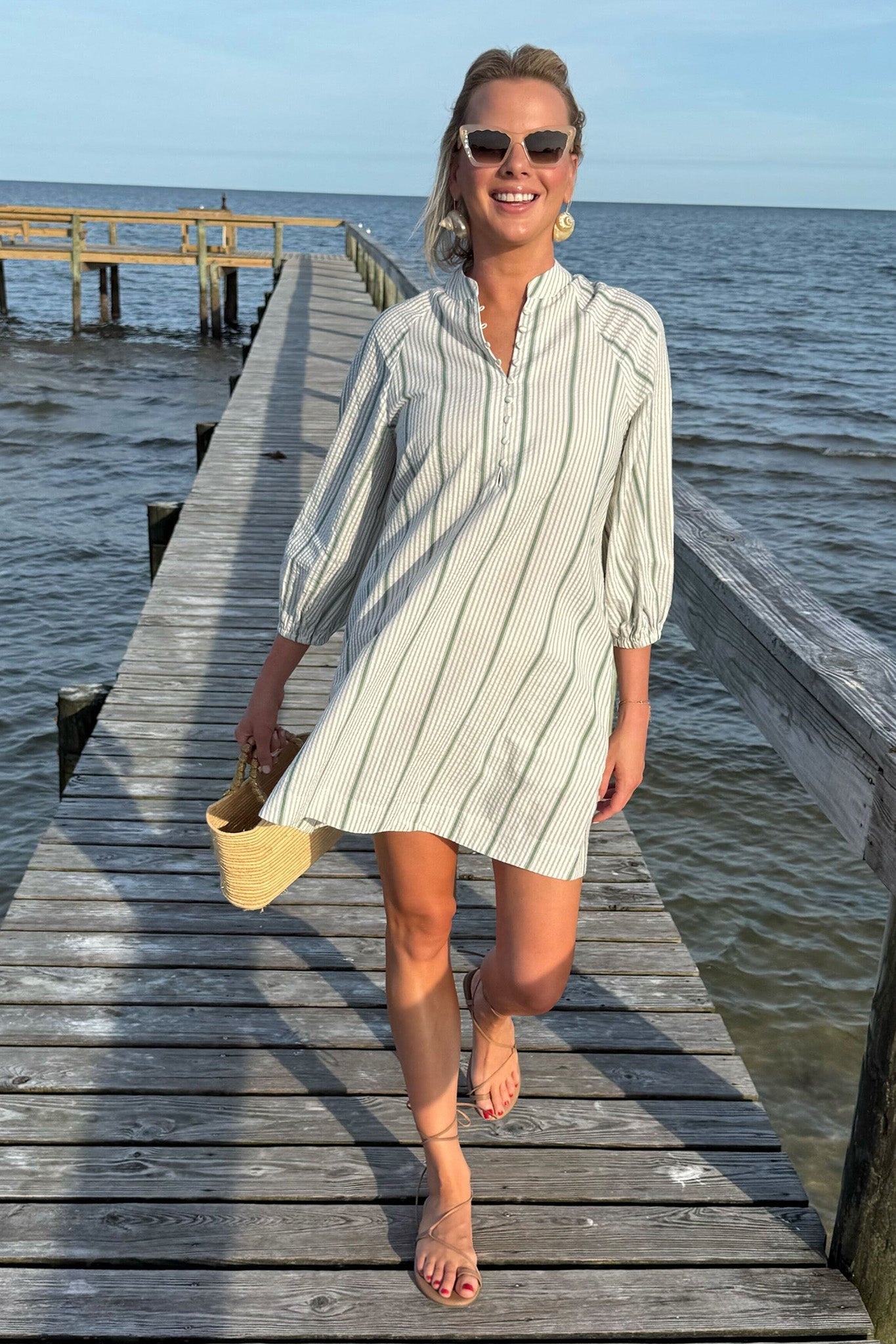 Mondego Stripe Seersucker Mini Maryse Caftan