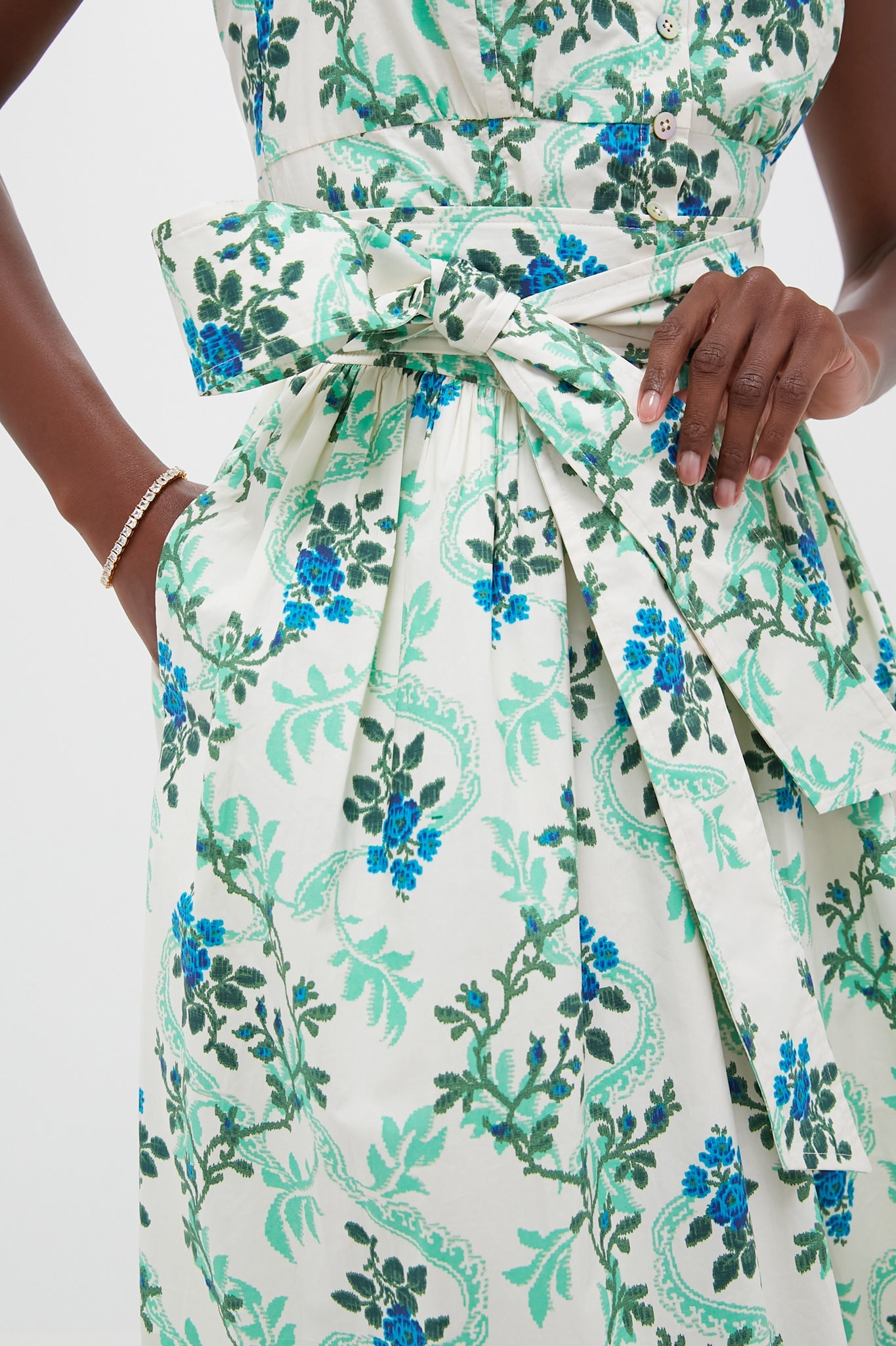 Cerulean Vine Cotton Poplin Sophie Dress