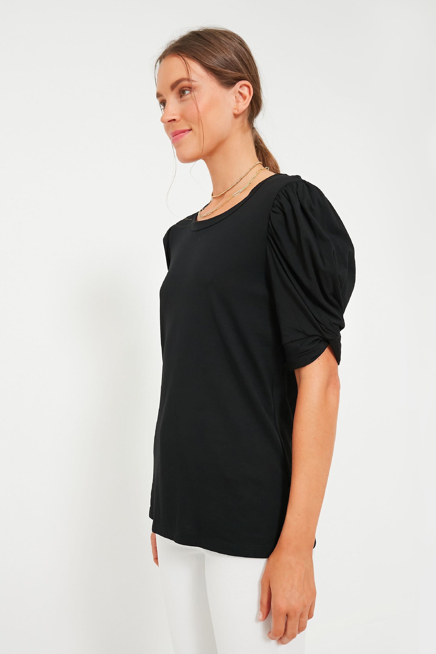 Black Vesty Puff Short Sleeve Crewneck