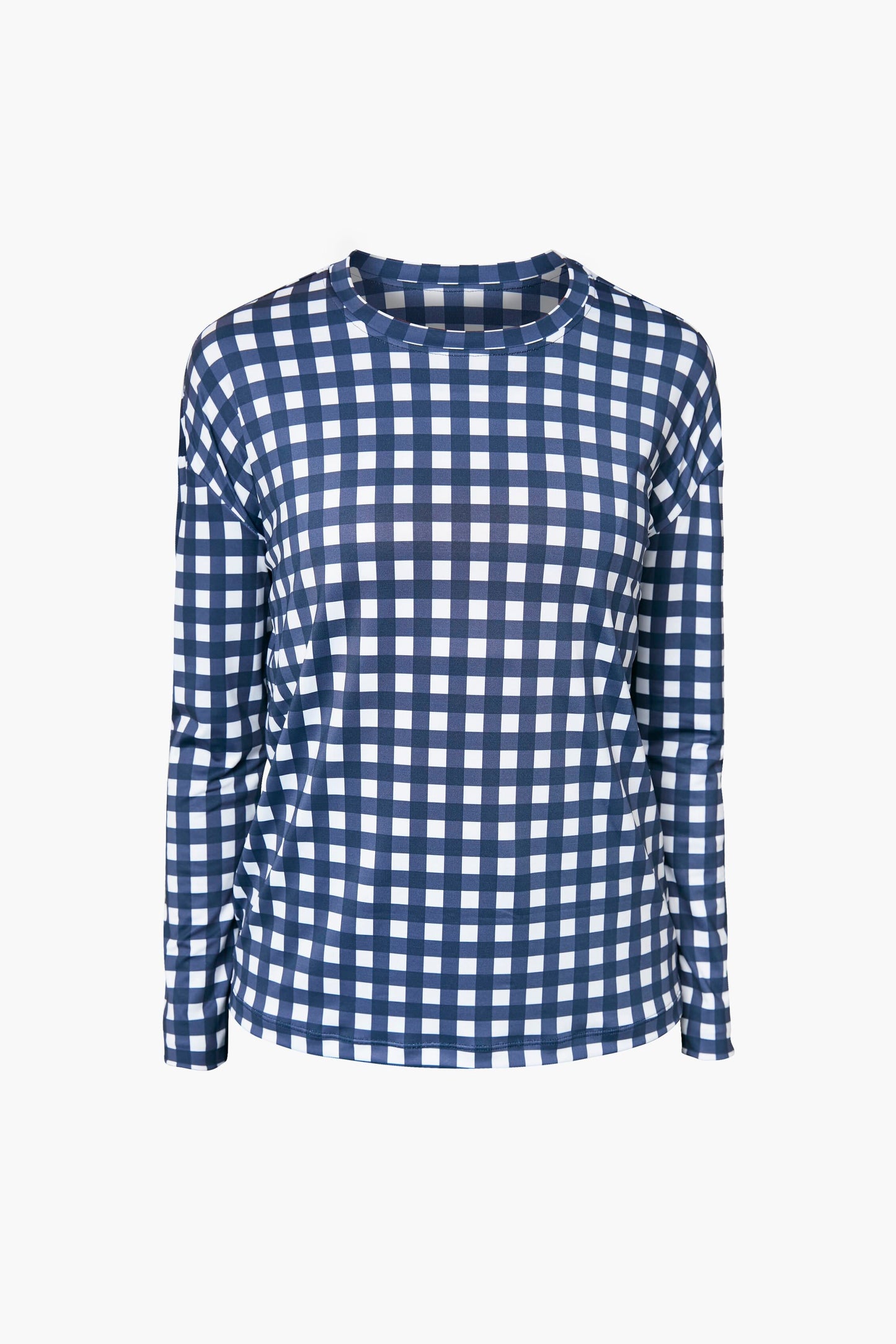 Navy Trellis Gingham Long Sleeve Ryan Boyfriend Tee