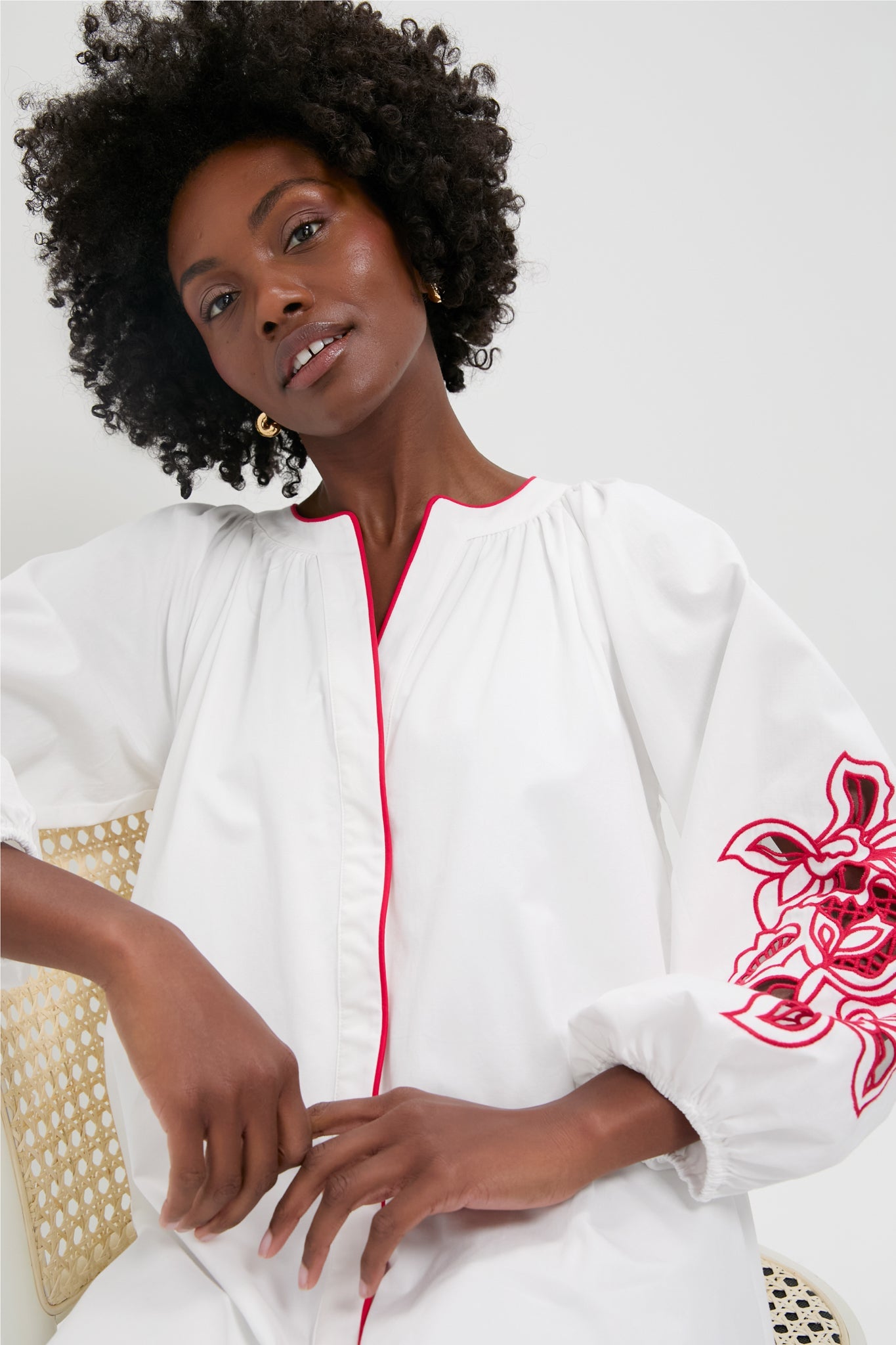 White & Red Embroidery Steph Mini Dress