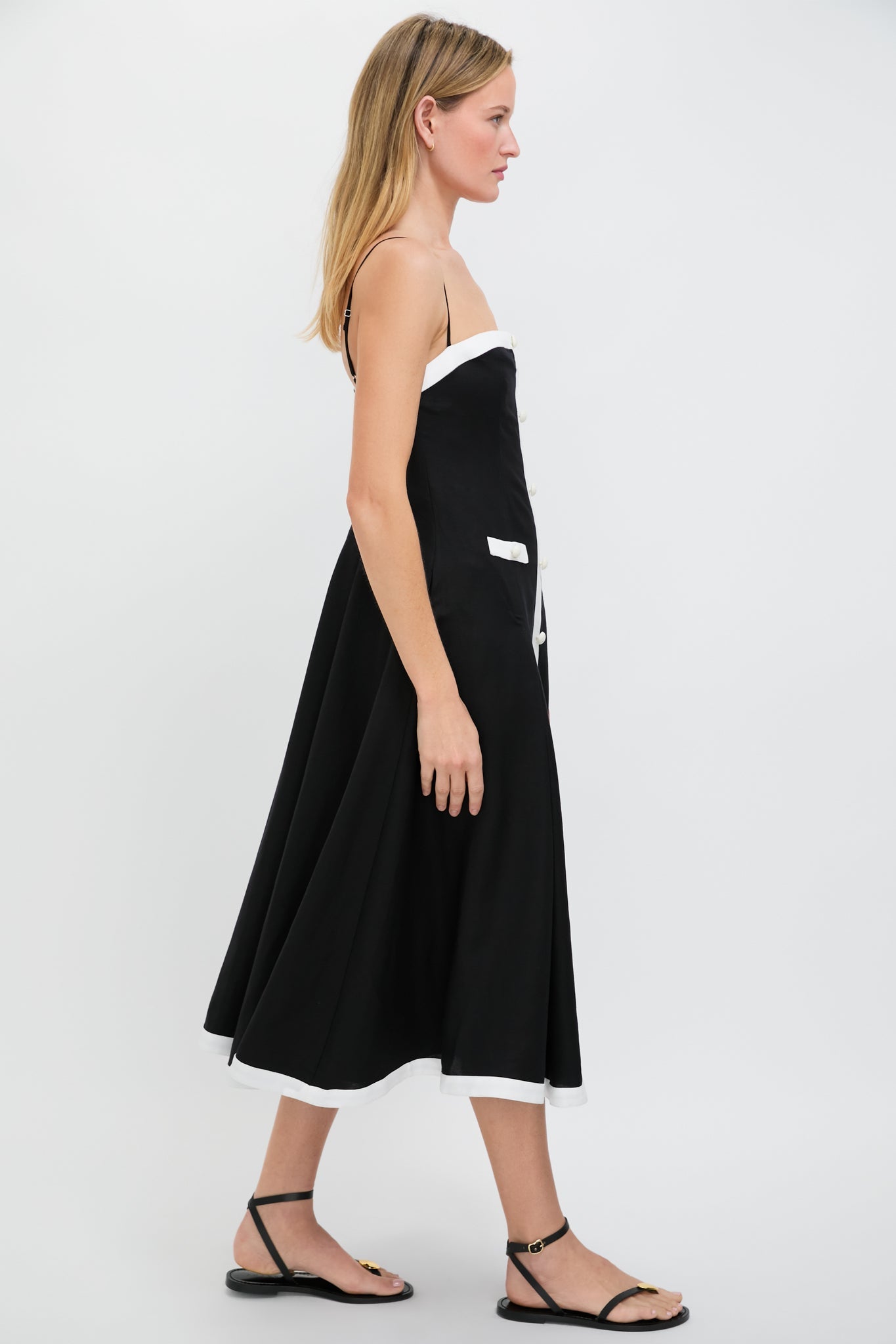 Black Multi Cordelia Sleeveless Button Down Midi Dress
