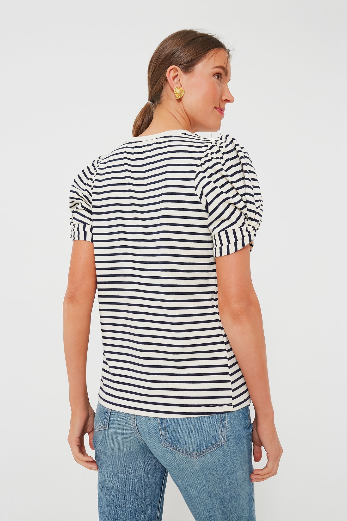 Navy Striped Vesty Puff Short Sleeve Crewneck