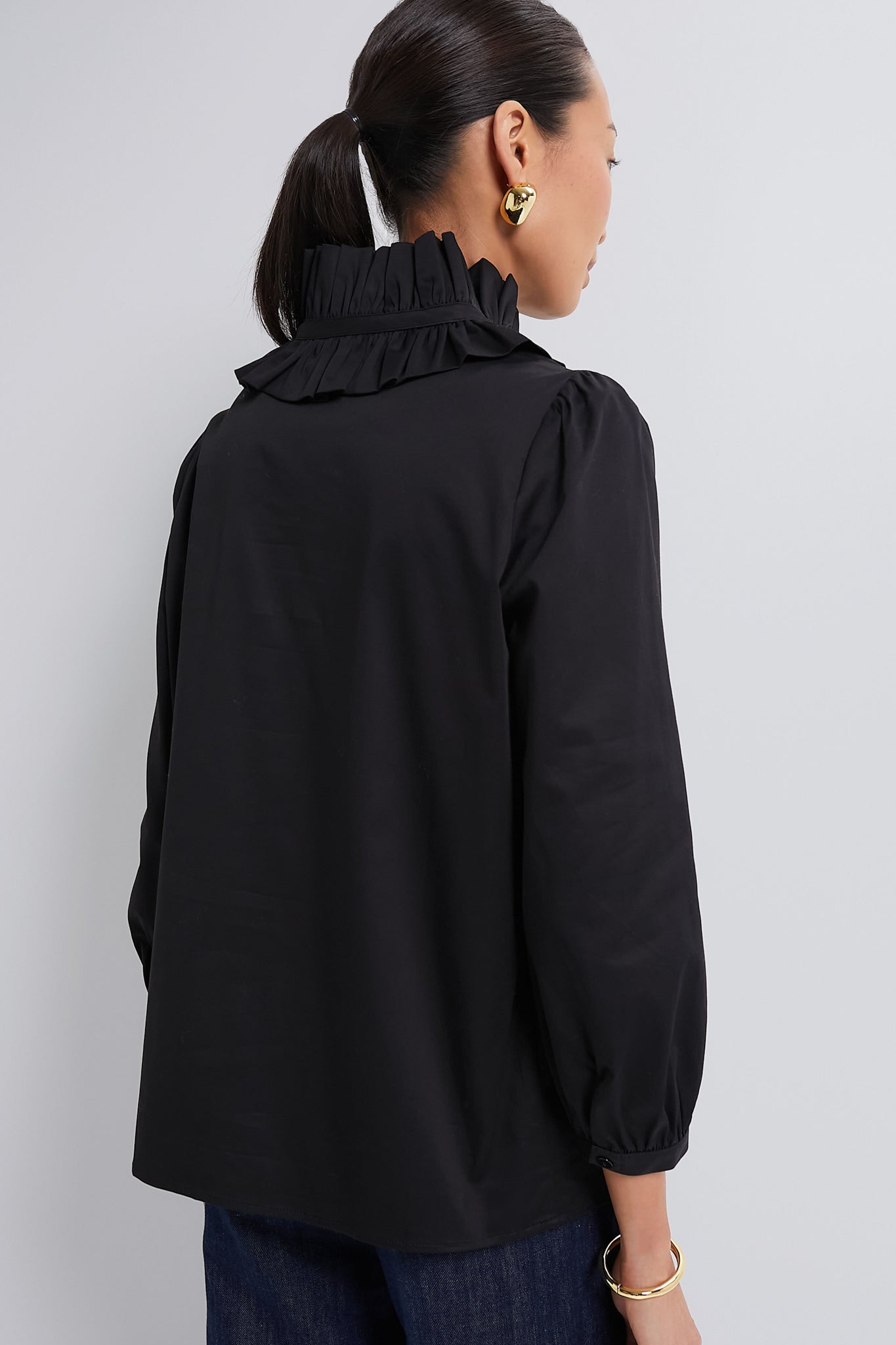 Black Ruffle Neck Bouvier Blouse
