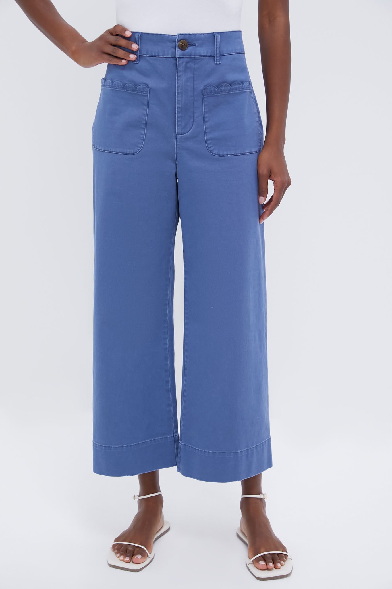 Blue Chino Wide Leg Stretch Davis Pants
