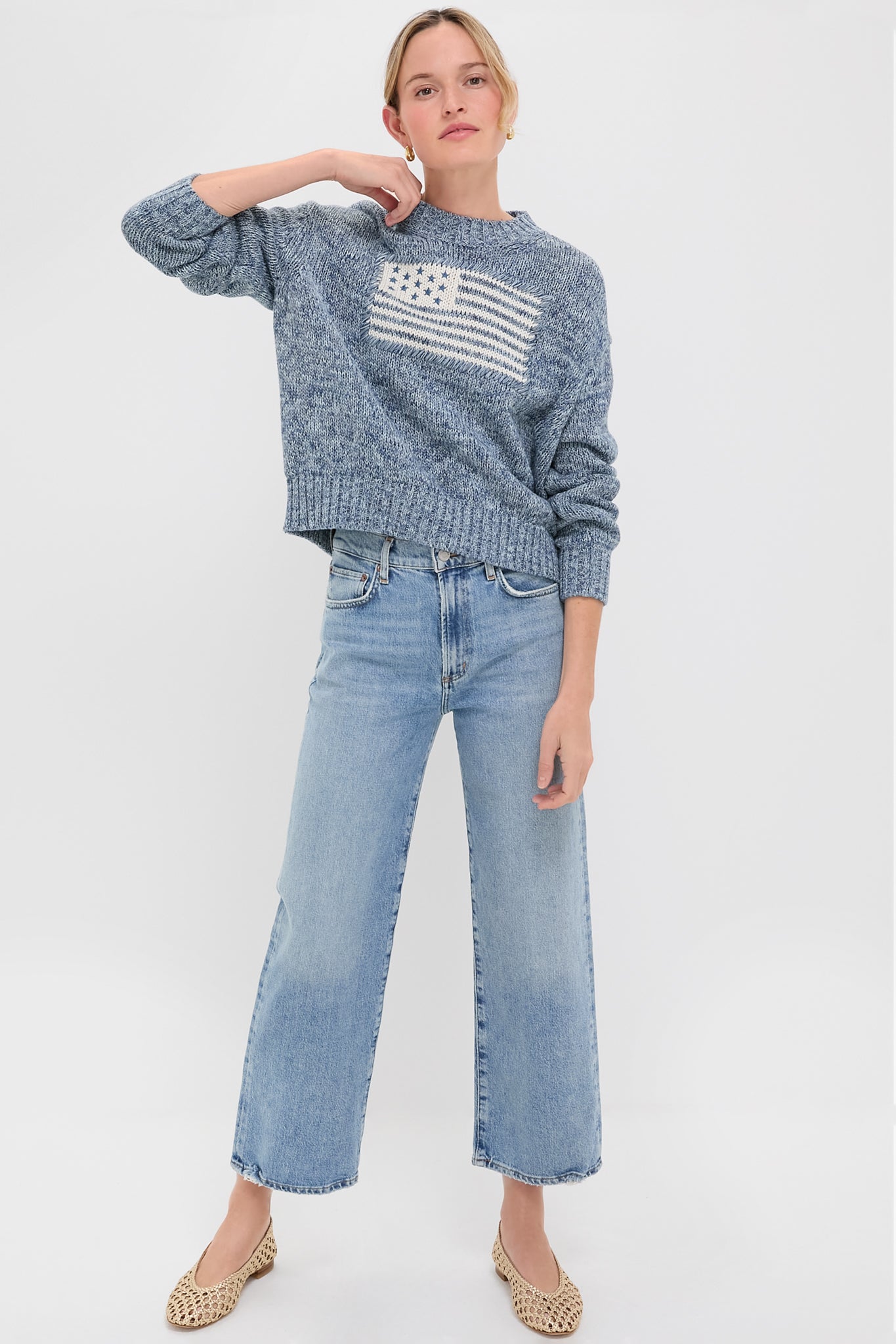 Marled Blue Cotton Americana Sweater