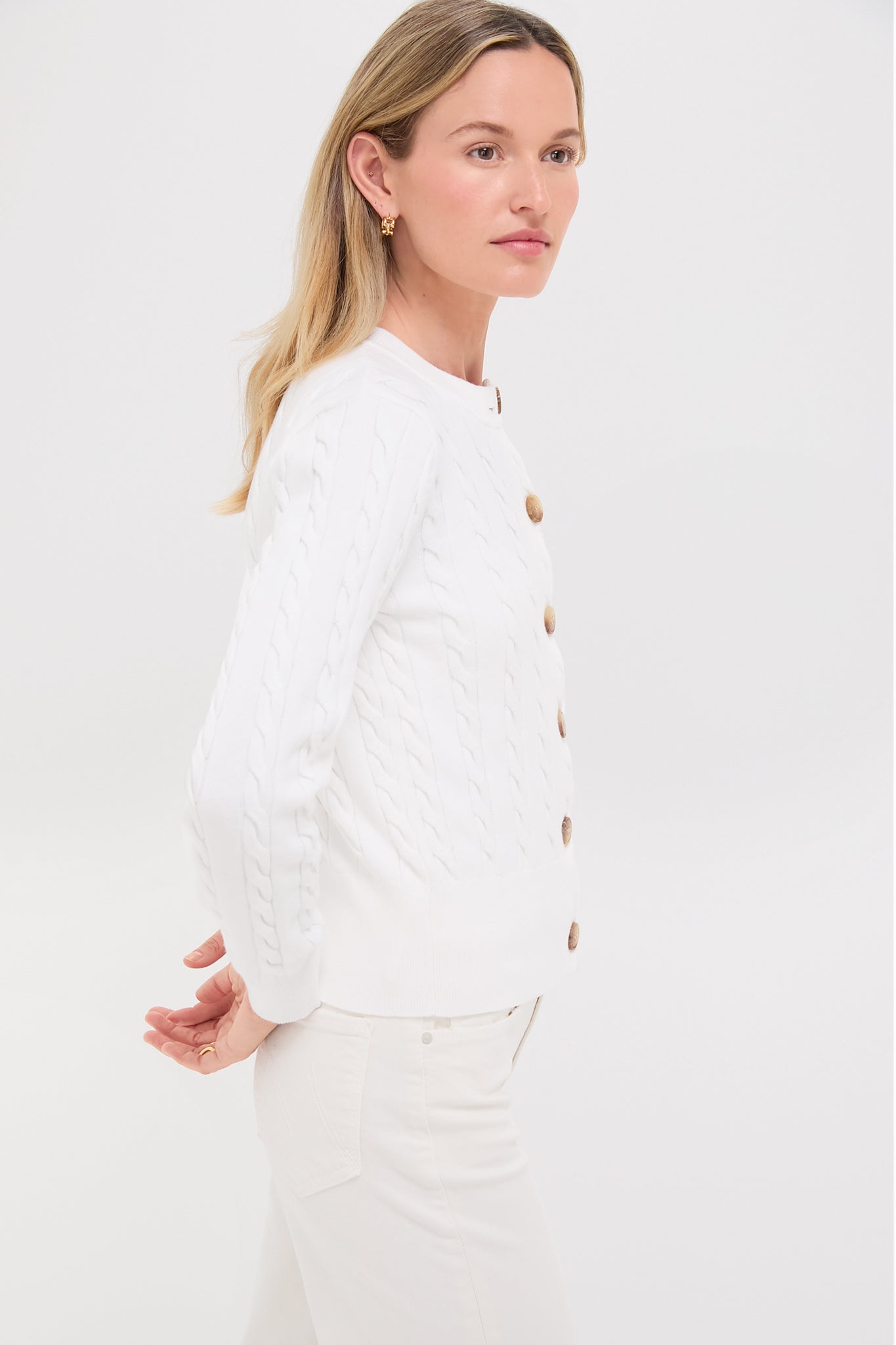 Ivory Cotton Cable Knit Kit Cardigan