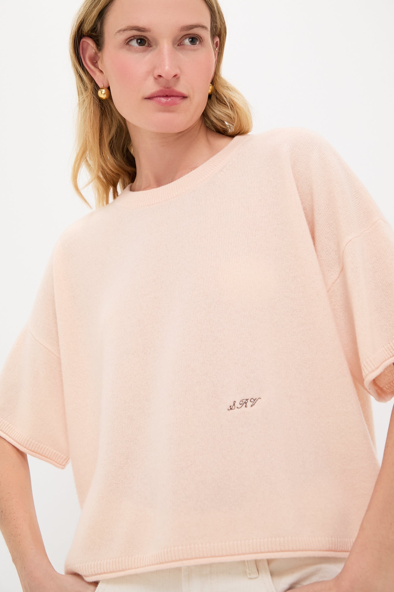 Soft Pink Short Sleeve Cashmere Lila Sweater