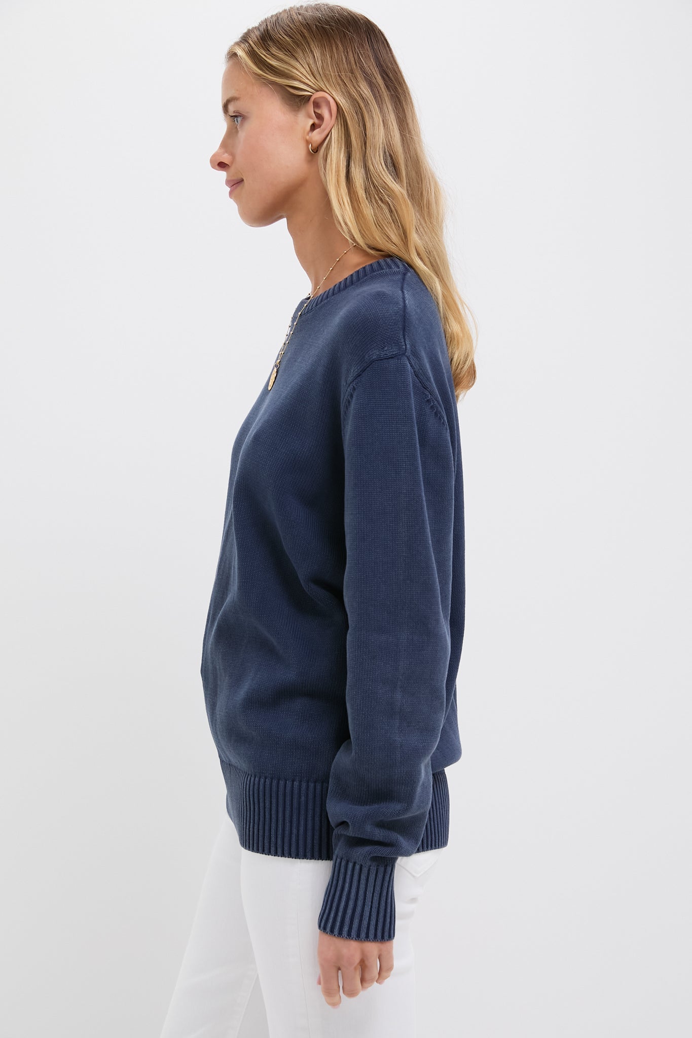 Navy Stone Washed Cotton Anne Crewneck Sweater