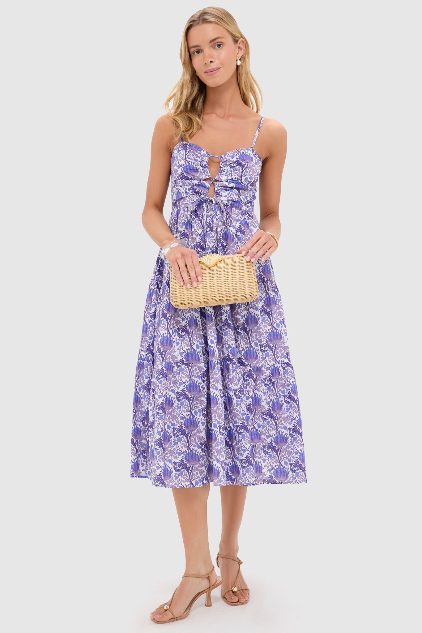 Purple Multi Floral Corinne Cut-Out Midi Dress