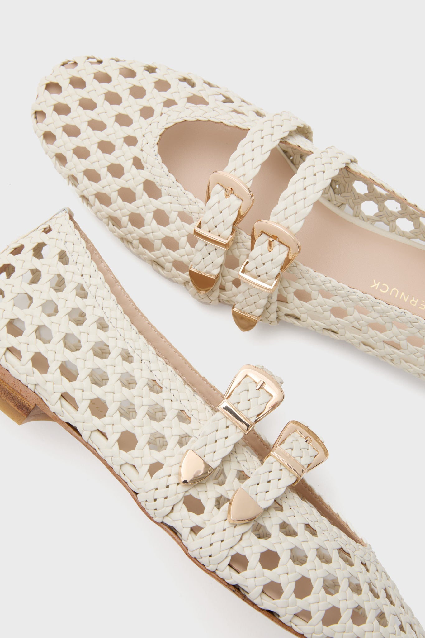 White Woven Buckle Nina Flats