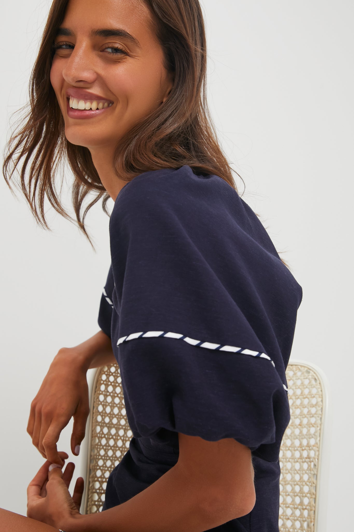 Navy with Striped Piping Keel Mini Dress