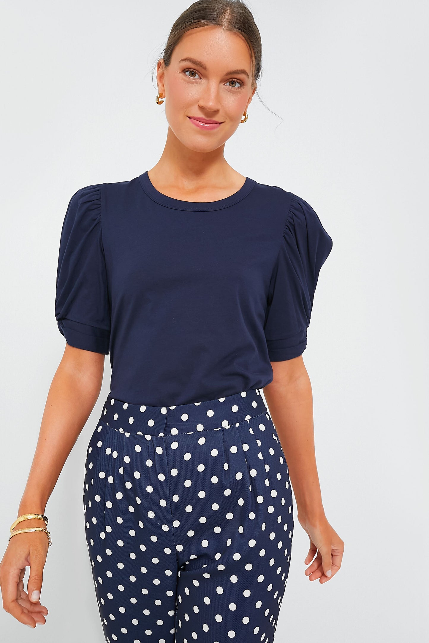 Navy Vesty Puff Sleeve Crewneck