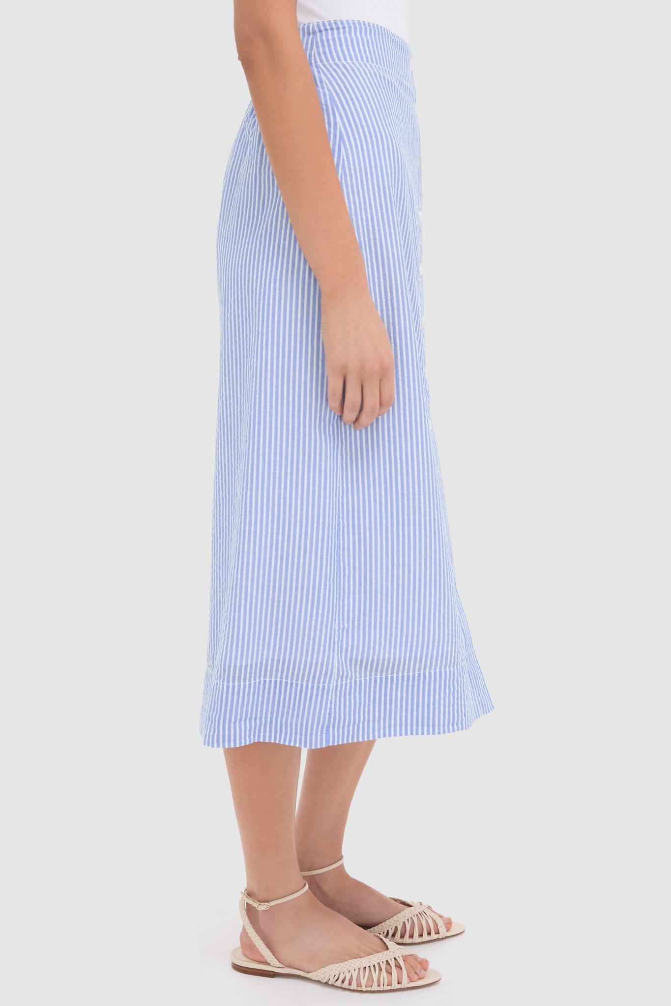 Blue and White Button Front Skirt