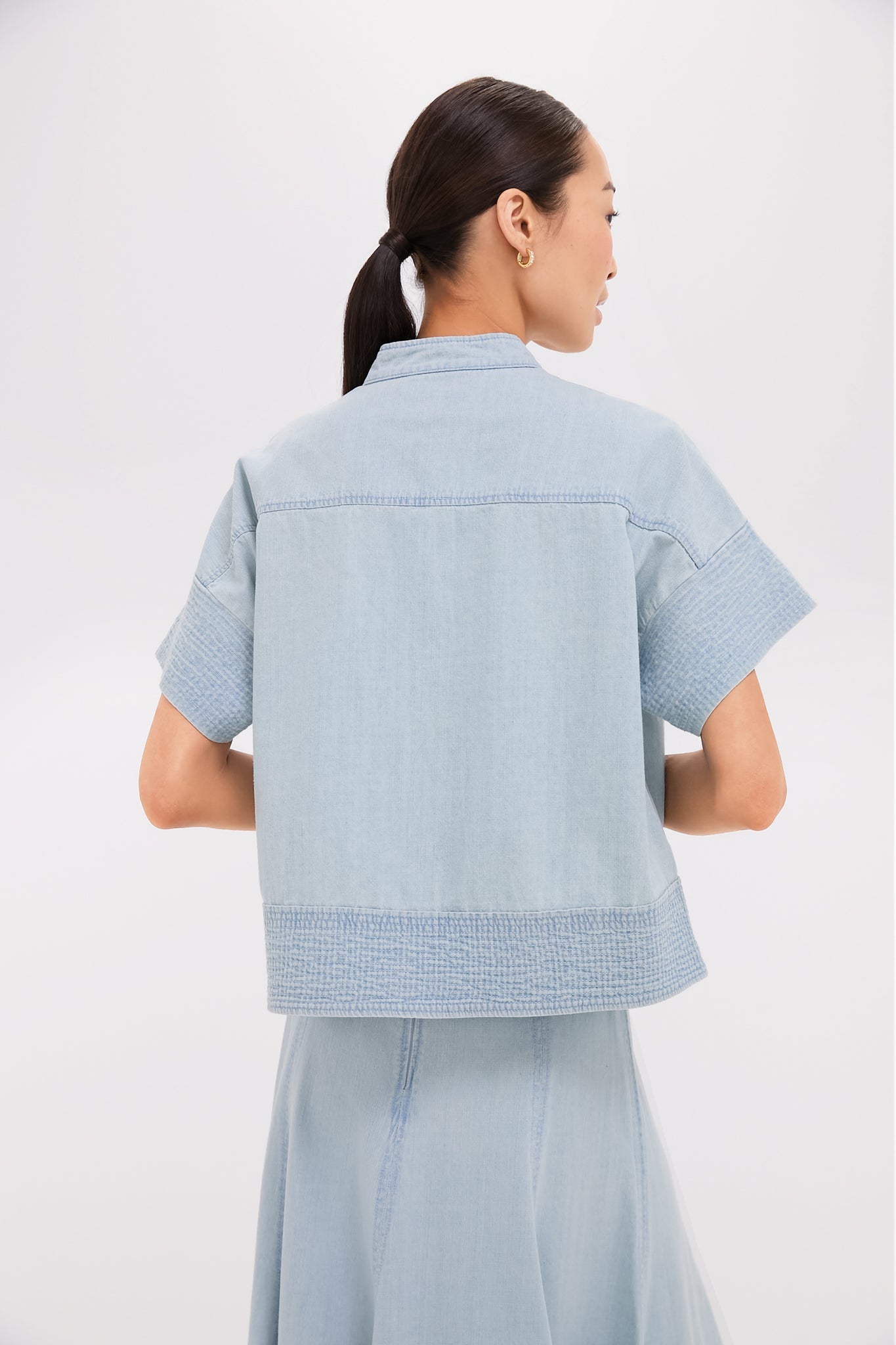 Light Wash Denim Trapunto Stitch Sofia Shirt