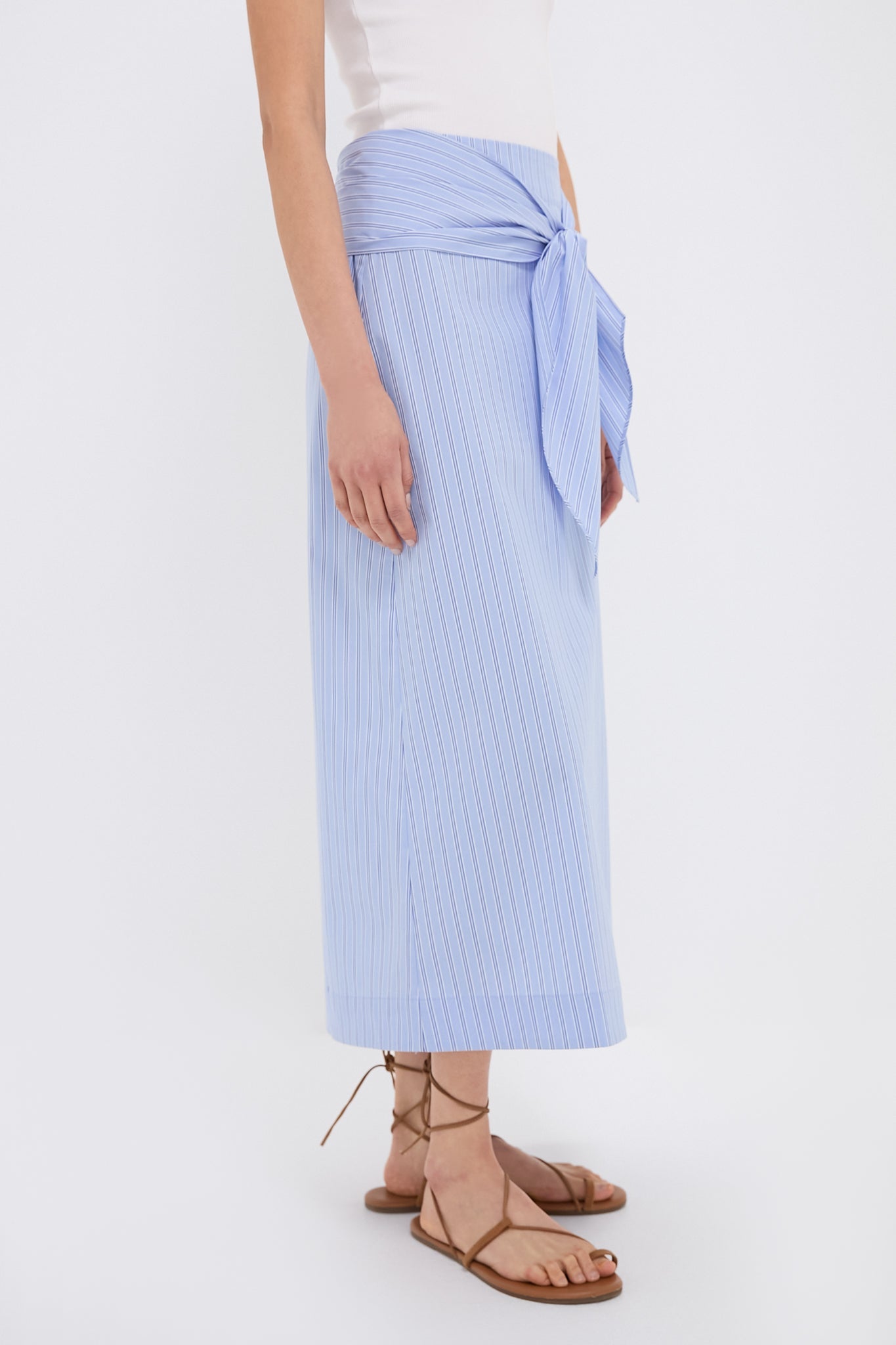 Blue and White Stripe Tie Front Cassie Skirt