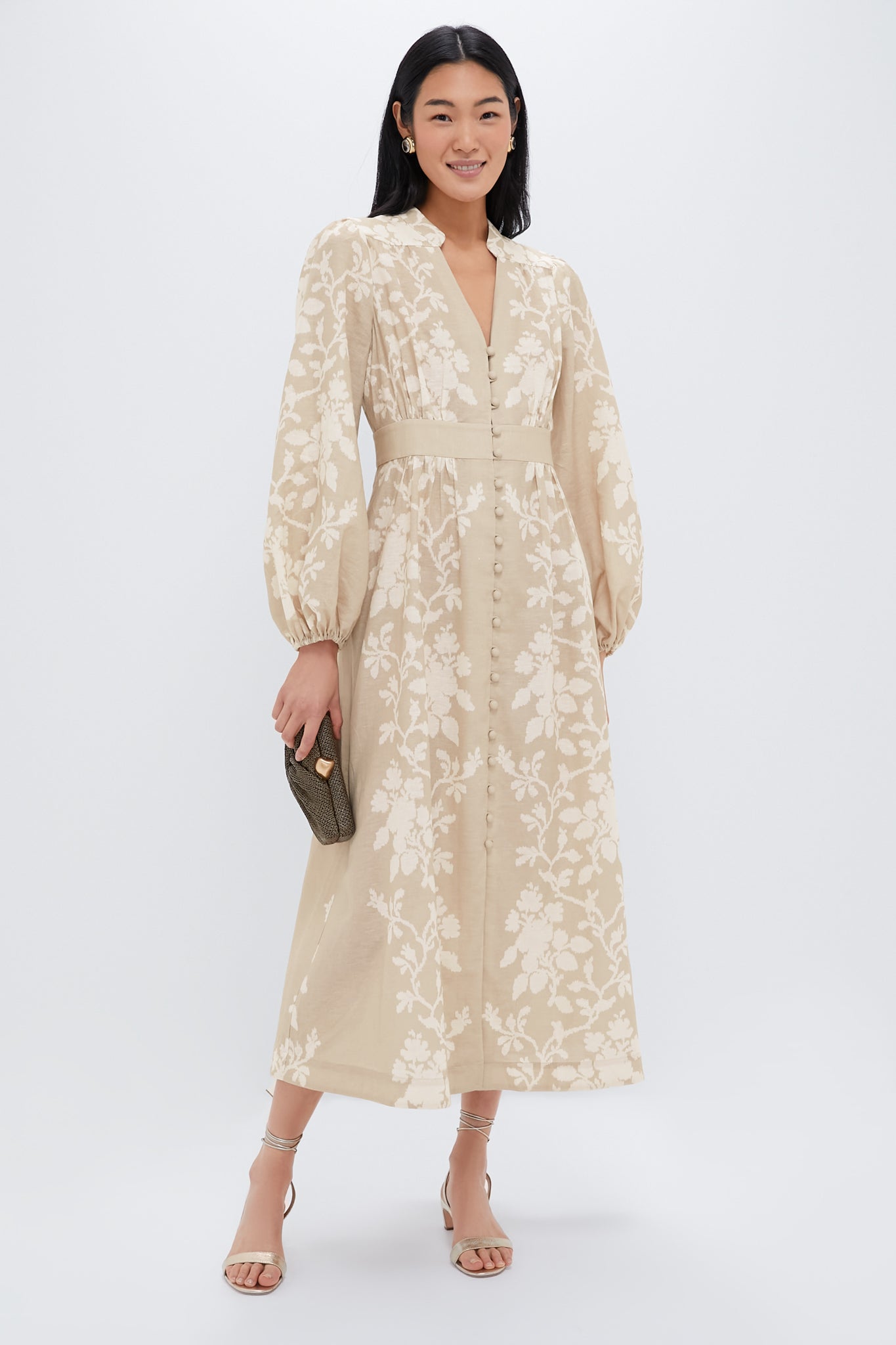 Sand Floral Stripe Serena Dress