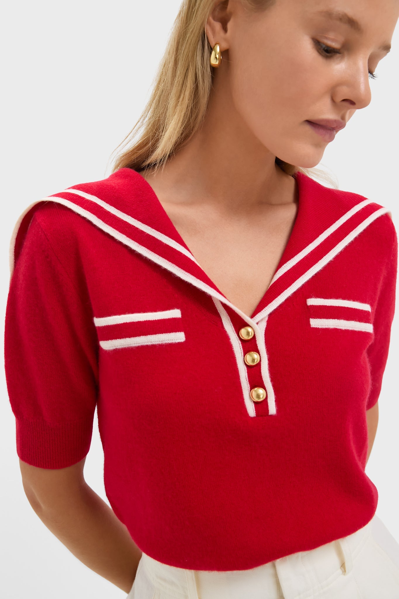 Red and Ivory Cashmere Sailor Sweater