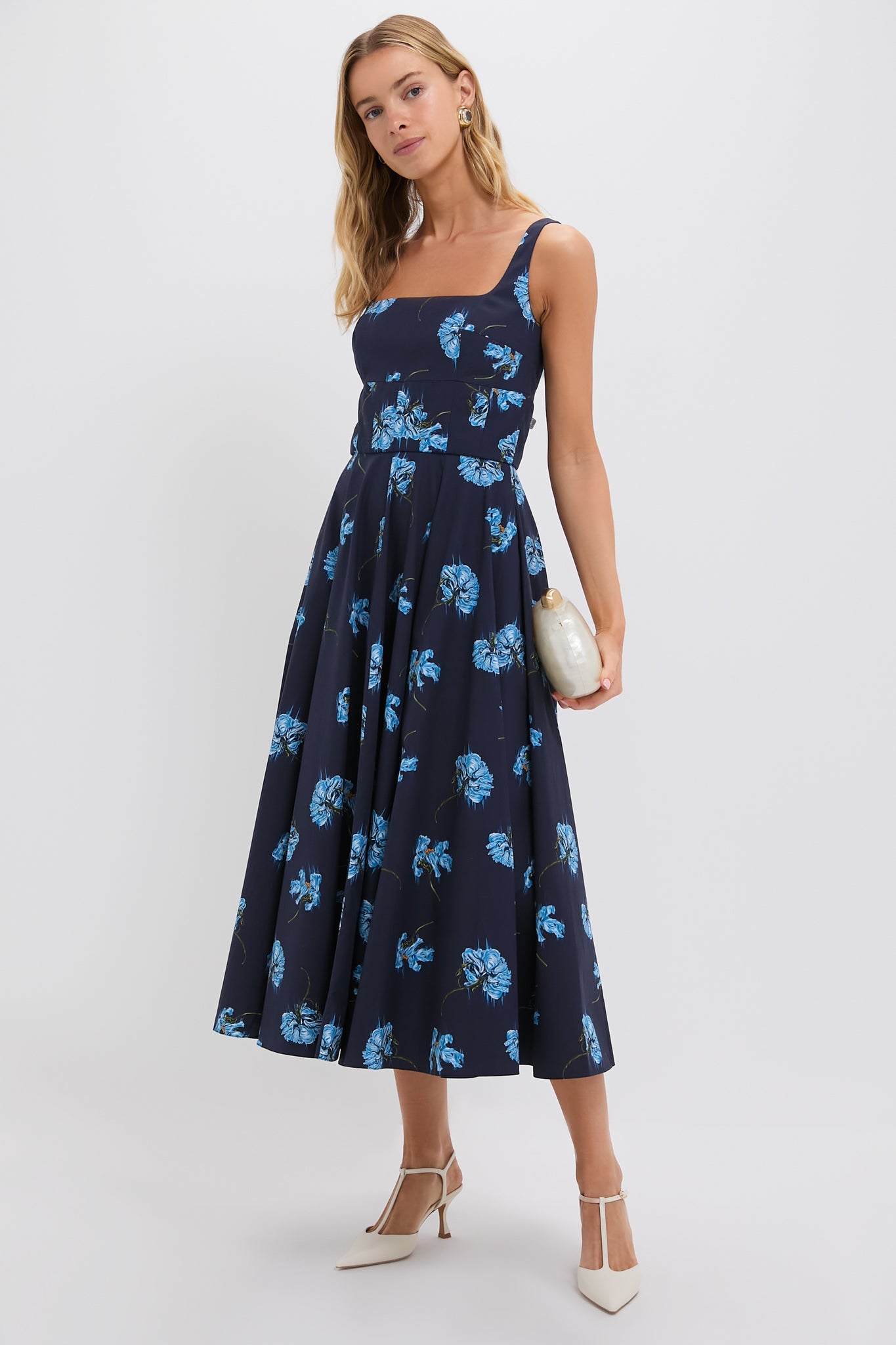 Blue Flowers on Navy Mona Midi Dress