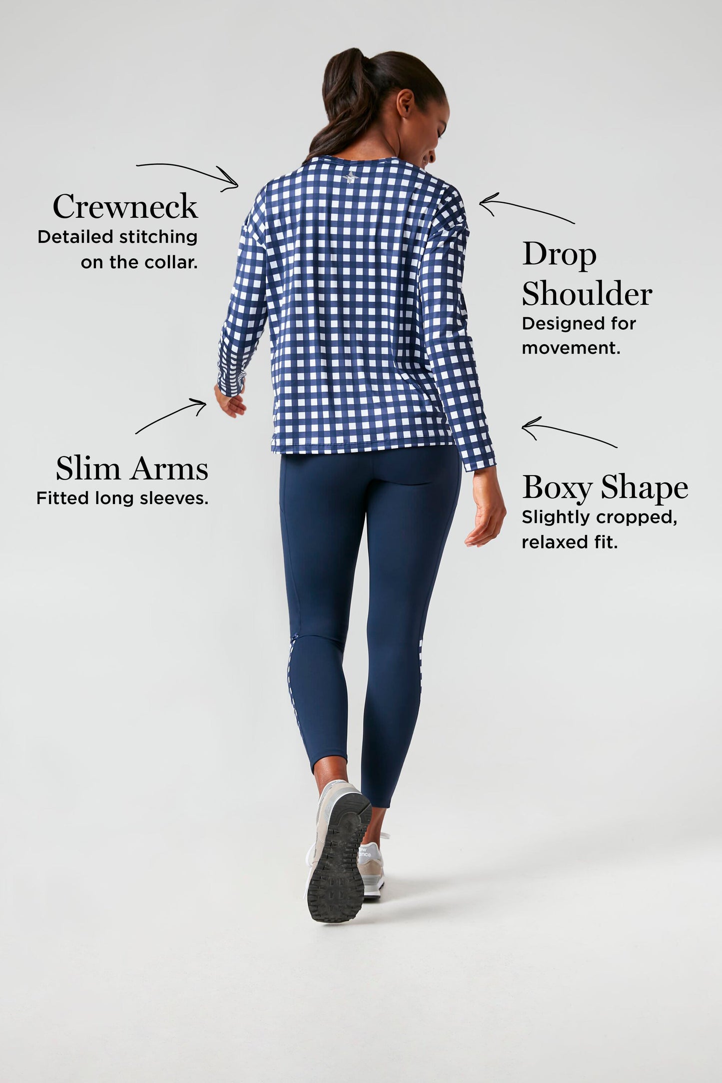 Navy Trellis Gingham Long Sleeve Ryan Boyfriend Tee