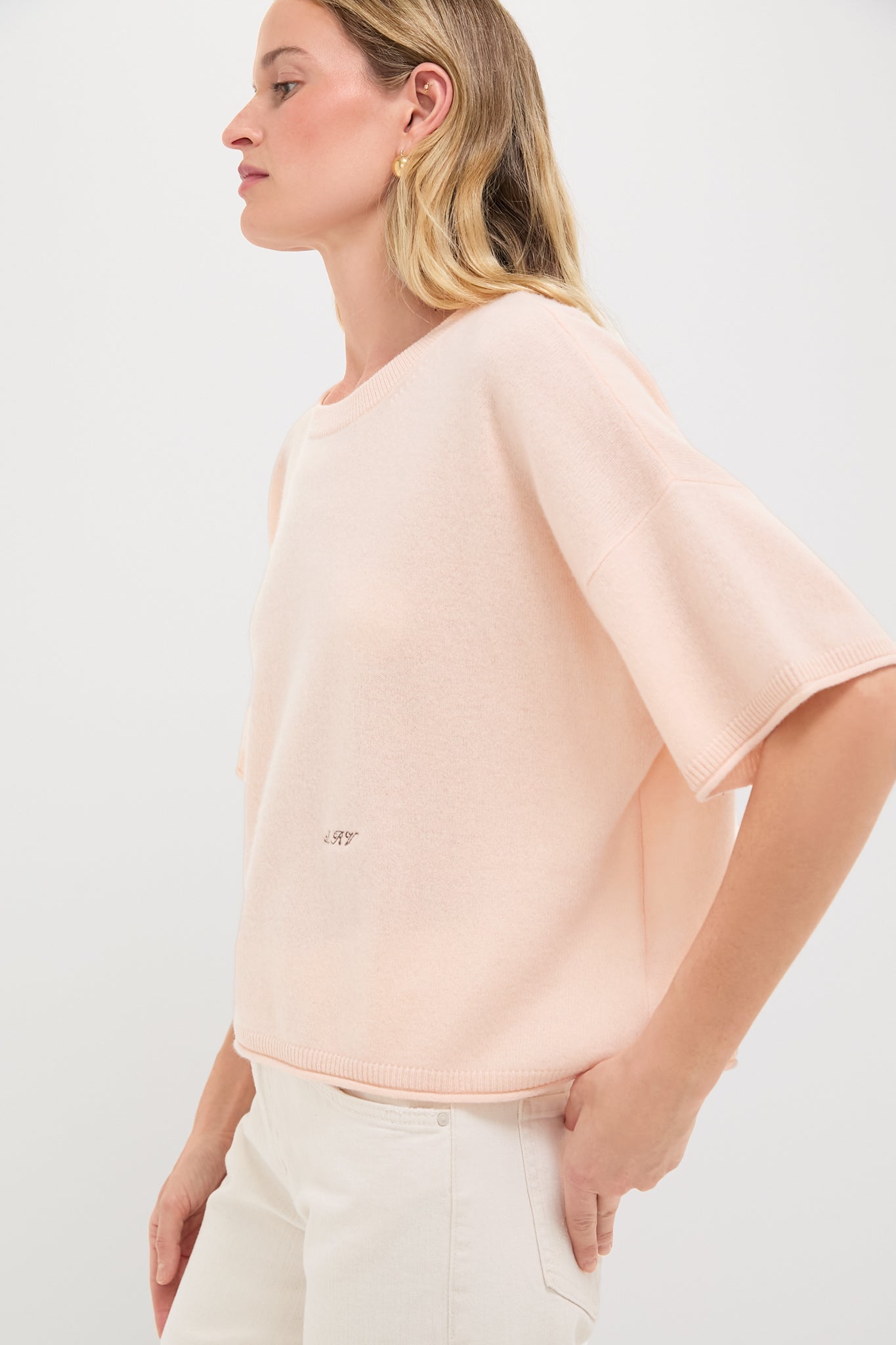 Soft Pink Short Sleeve Cashmere Lila Sweater