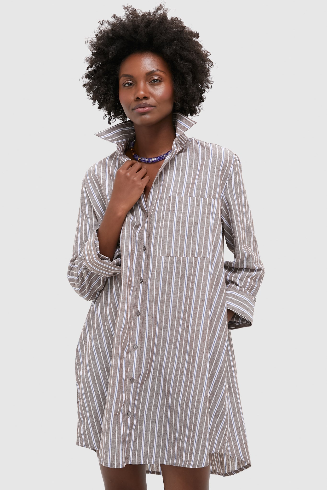 Summer Stripe Linen Carlotta Shirt Dress