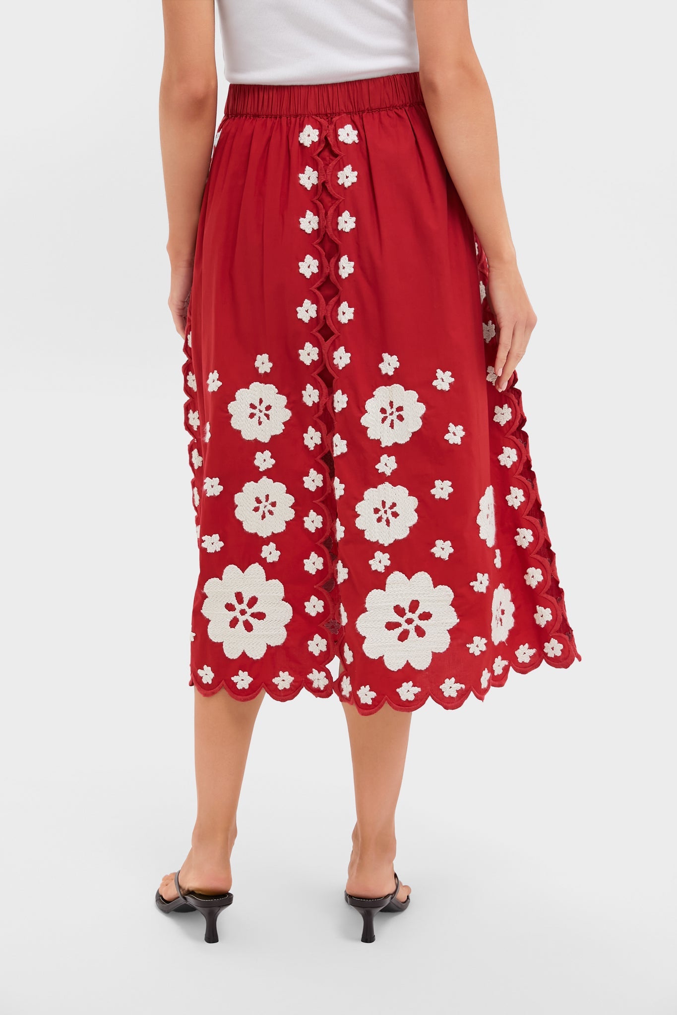 Red Catrine Applique Midi Scallop Skirt