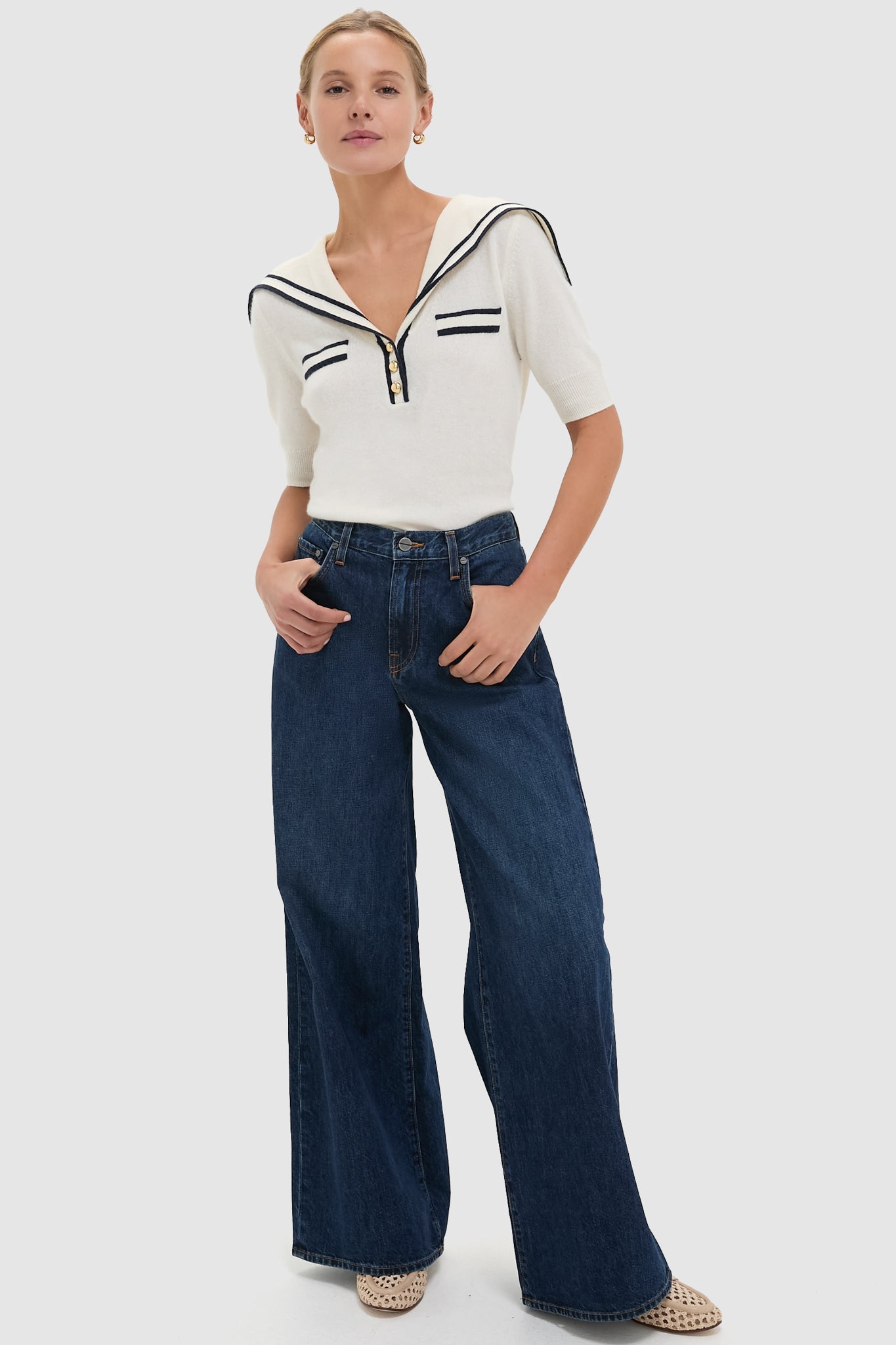 Ivory and Navy Cashmere Sailor Sweater