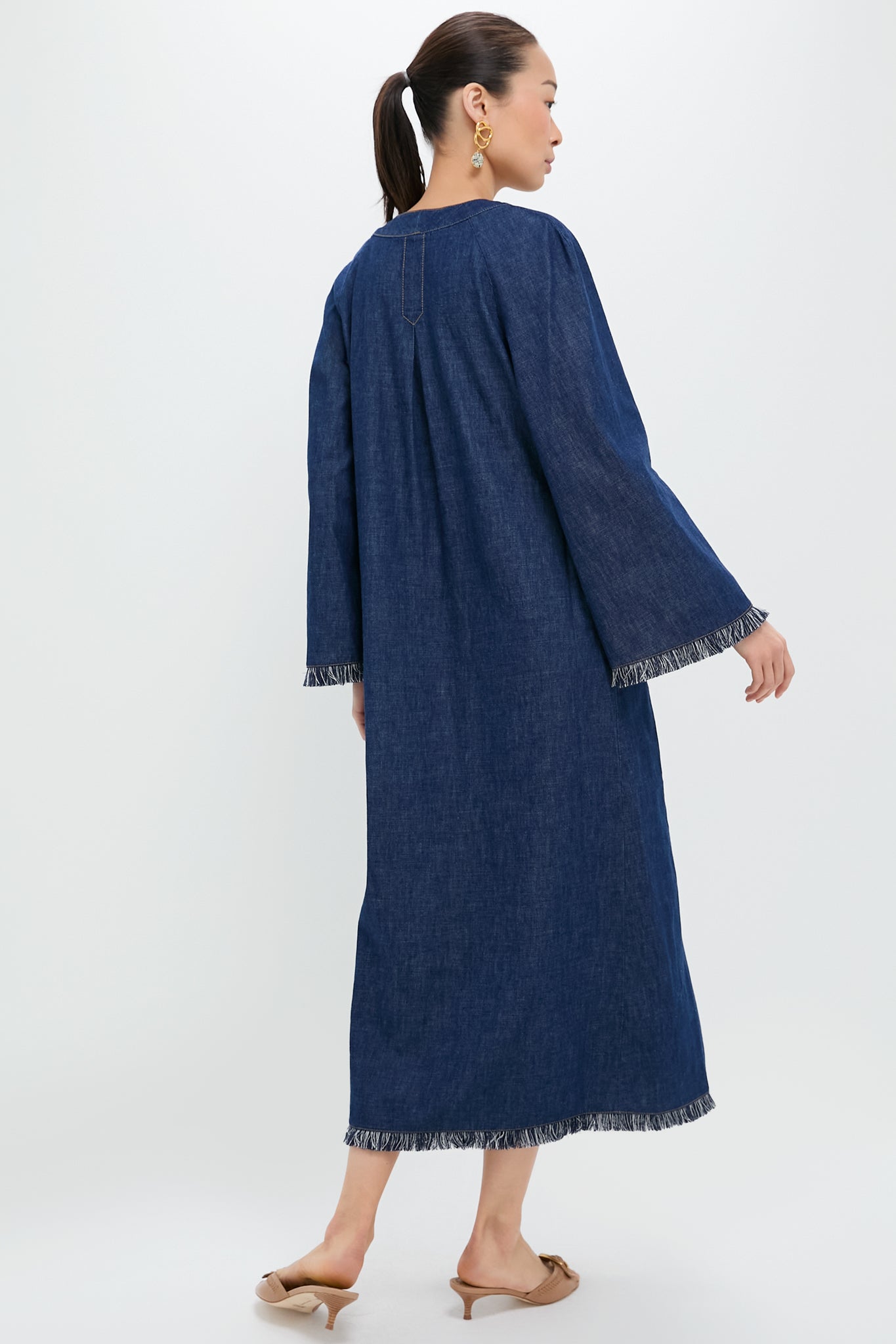 Atlantic Rhiannon Fringe Denim Midi Dress