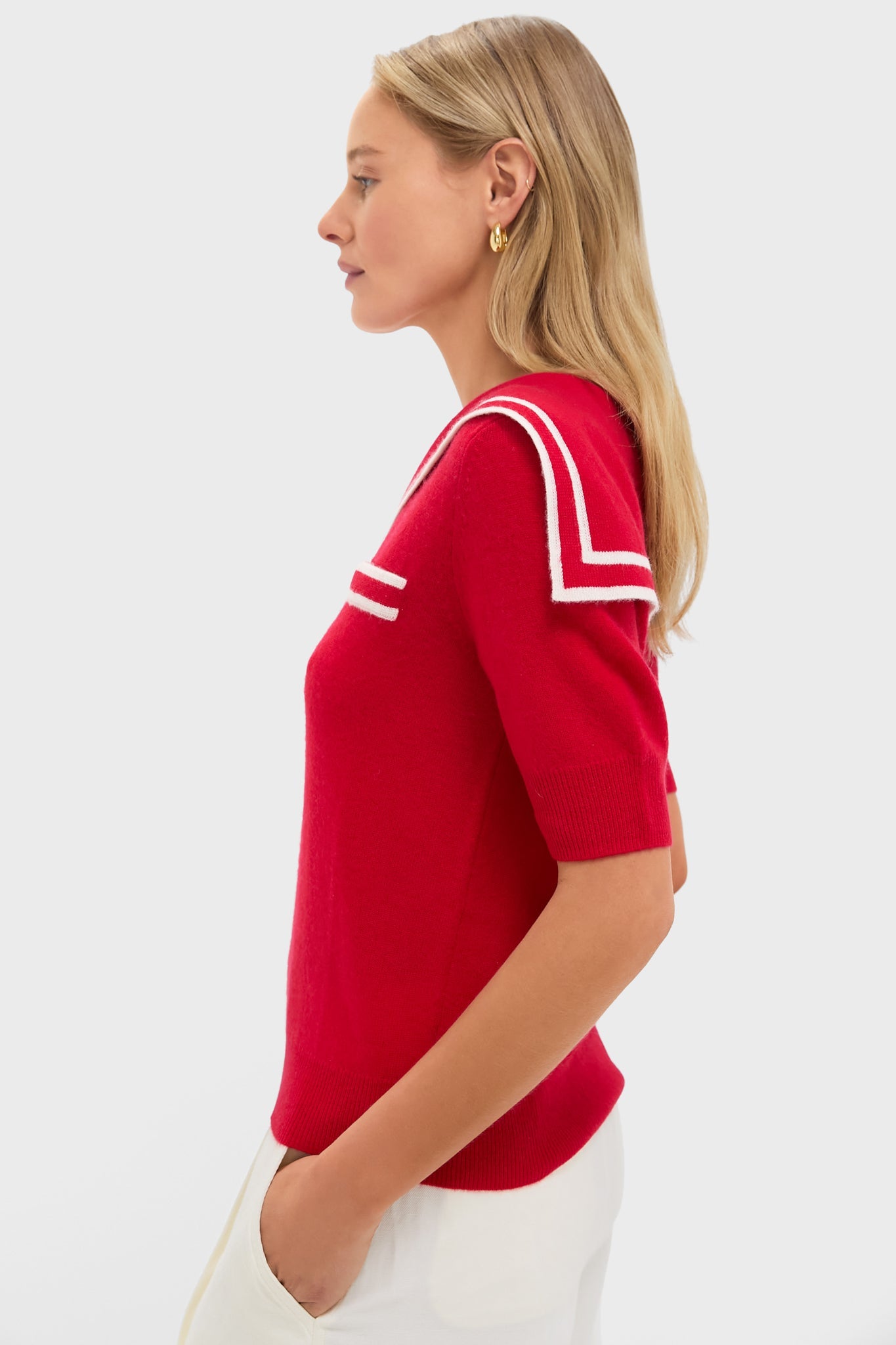 Red and Ivory Cashmere Sailor Sweater