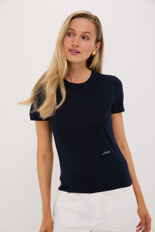 Navy Cashmere Silk Blend Katie Tee