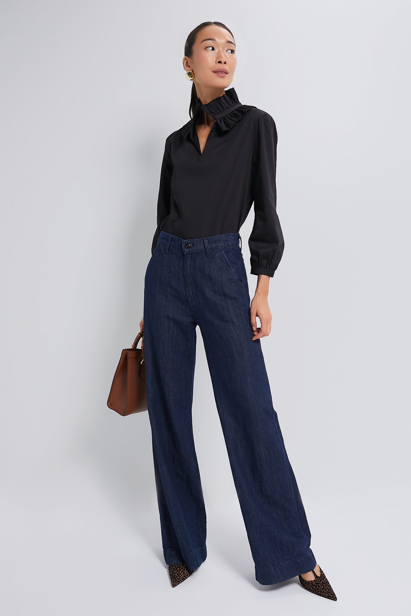 Black Ruffle Neck Bouvier Blouse