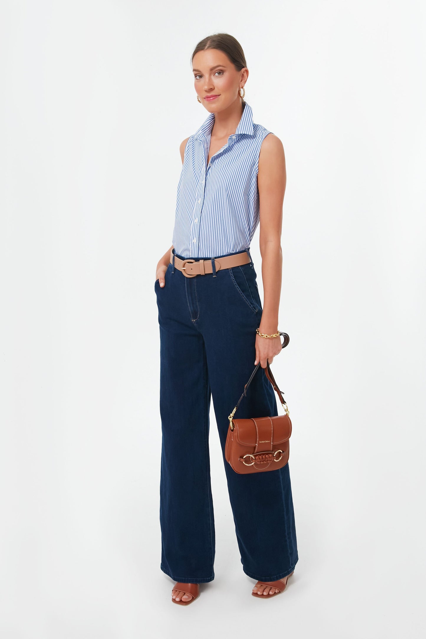 Blue and White Stripe Sleeveless Shirt