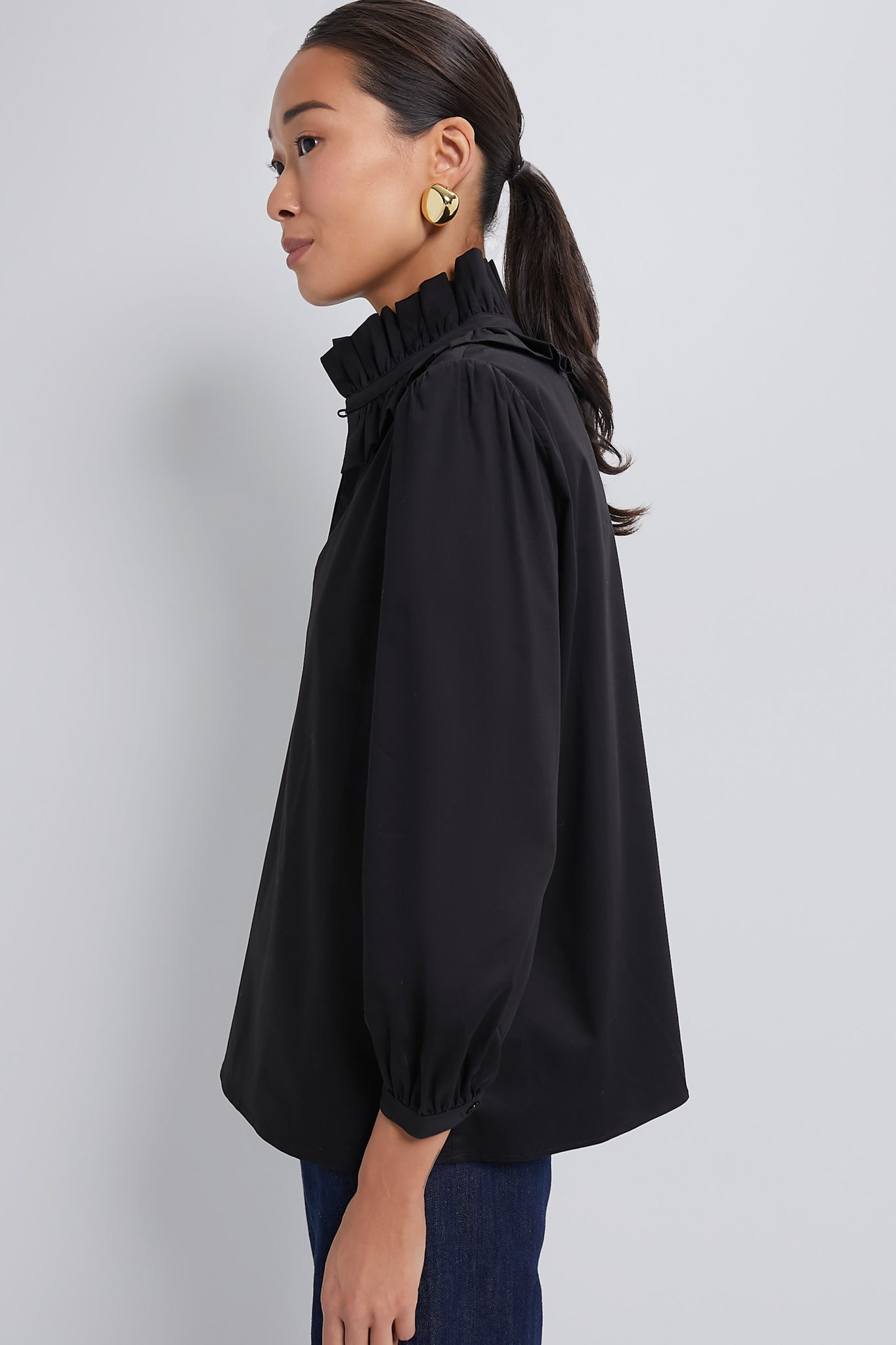 Black Ruffle Neck Bouvier Blouse