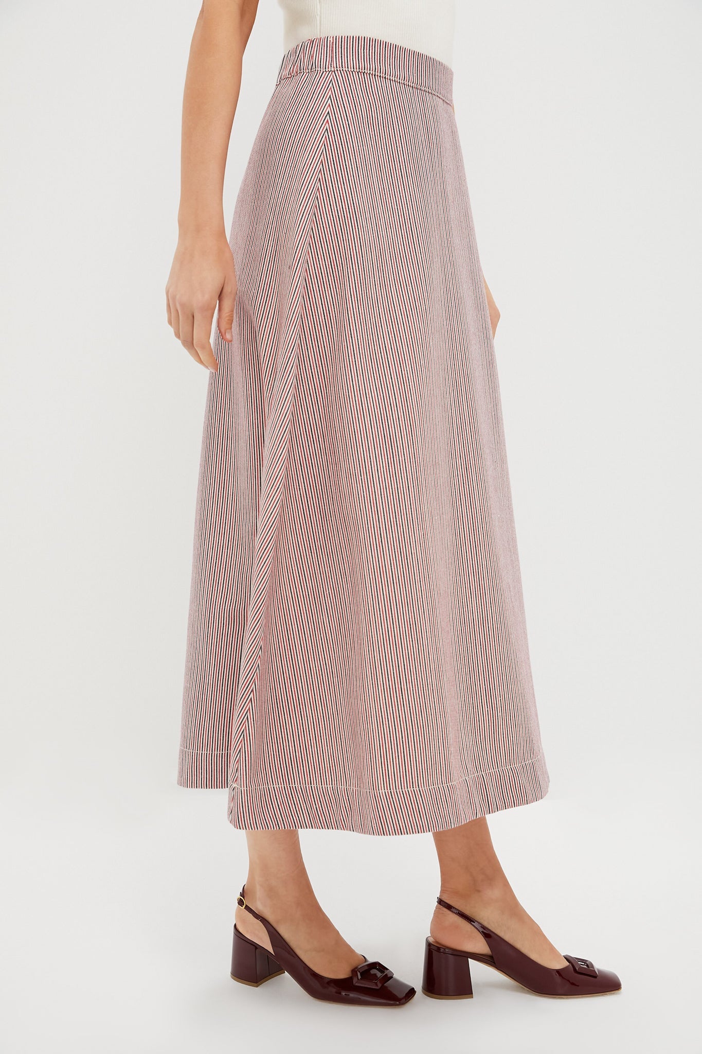 Red Stripe Evelyn Midi Skirt
