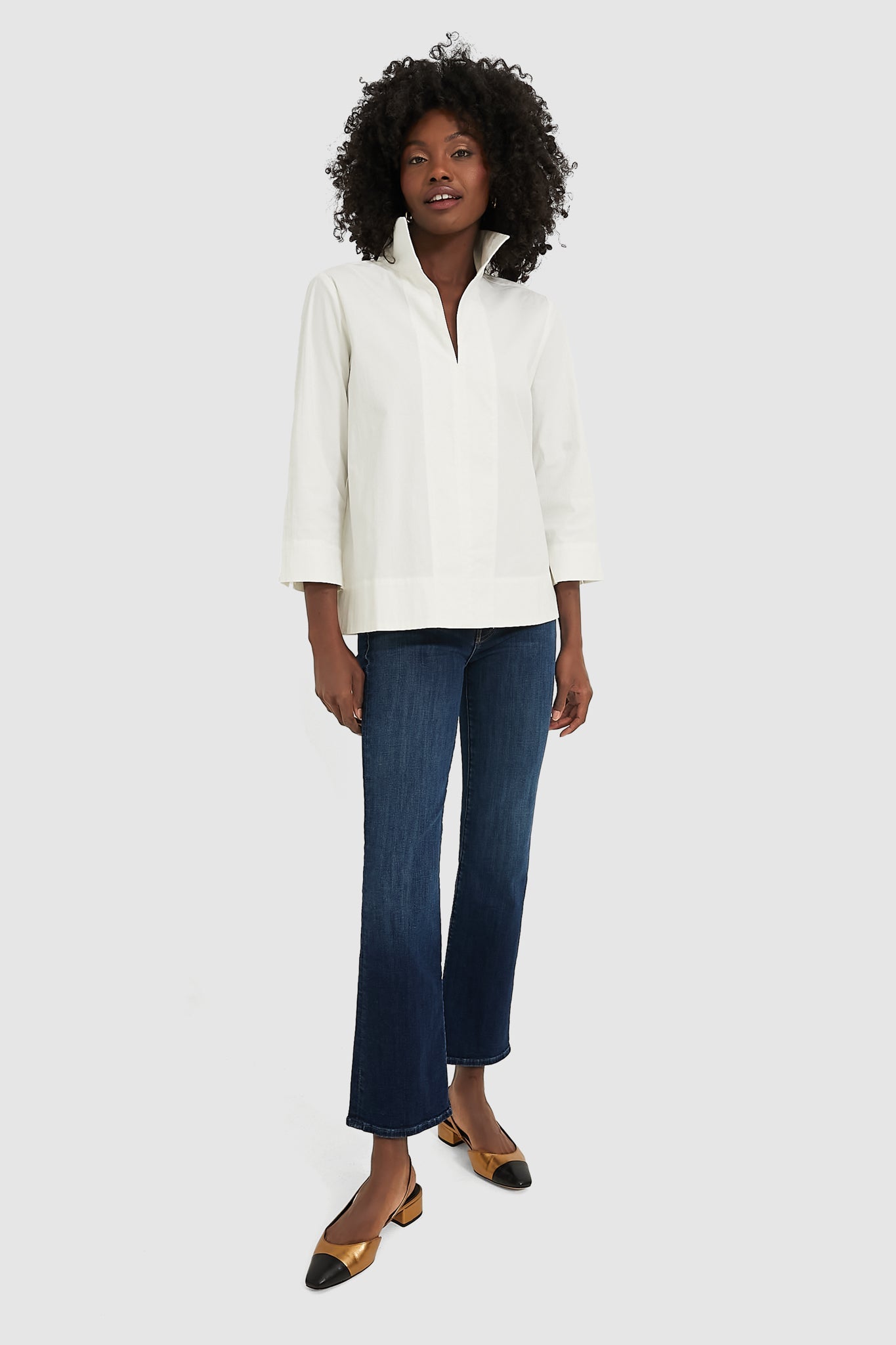 White Margot Stand Collar Blouse