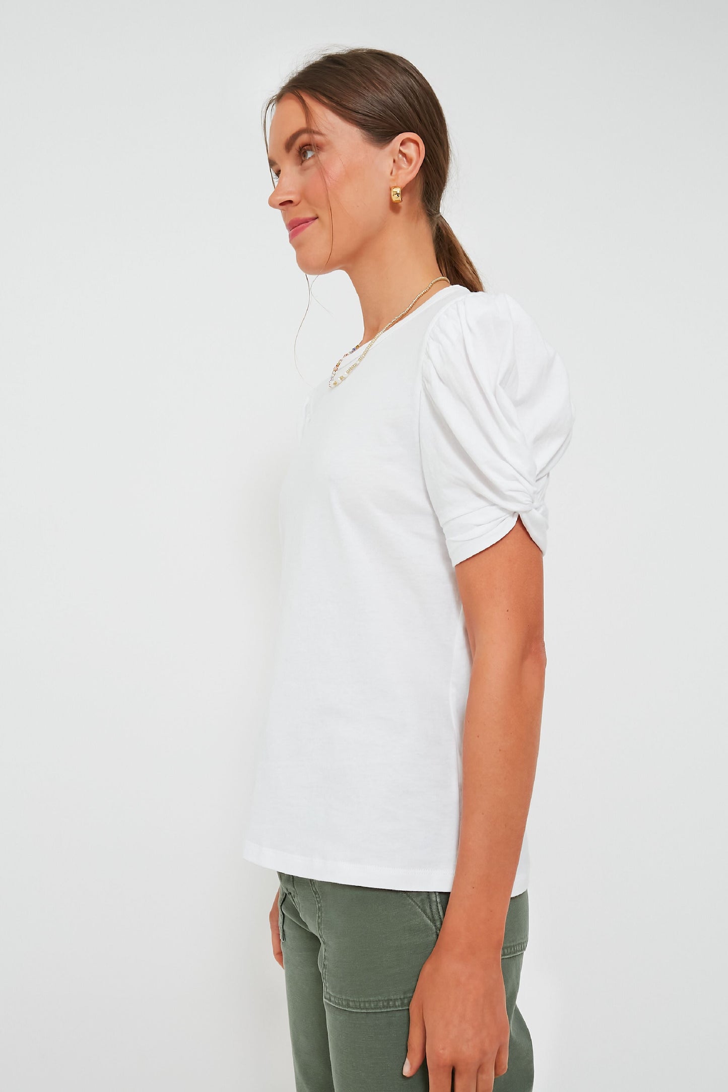 White Vesty Puff Short Sleeve Crewneck