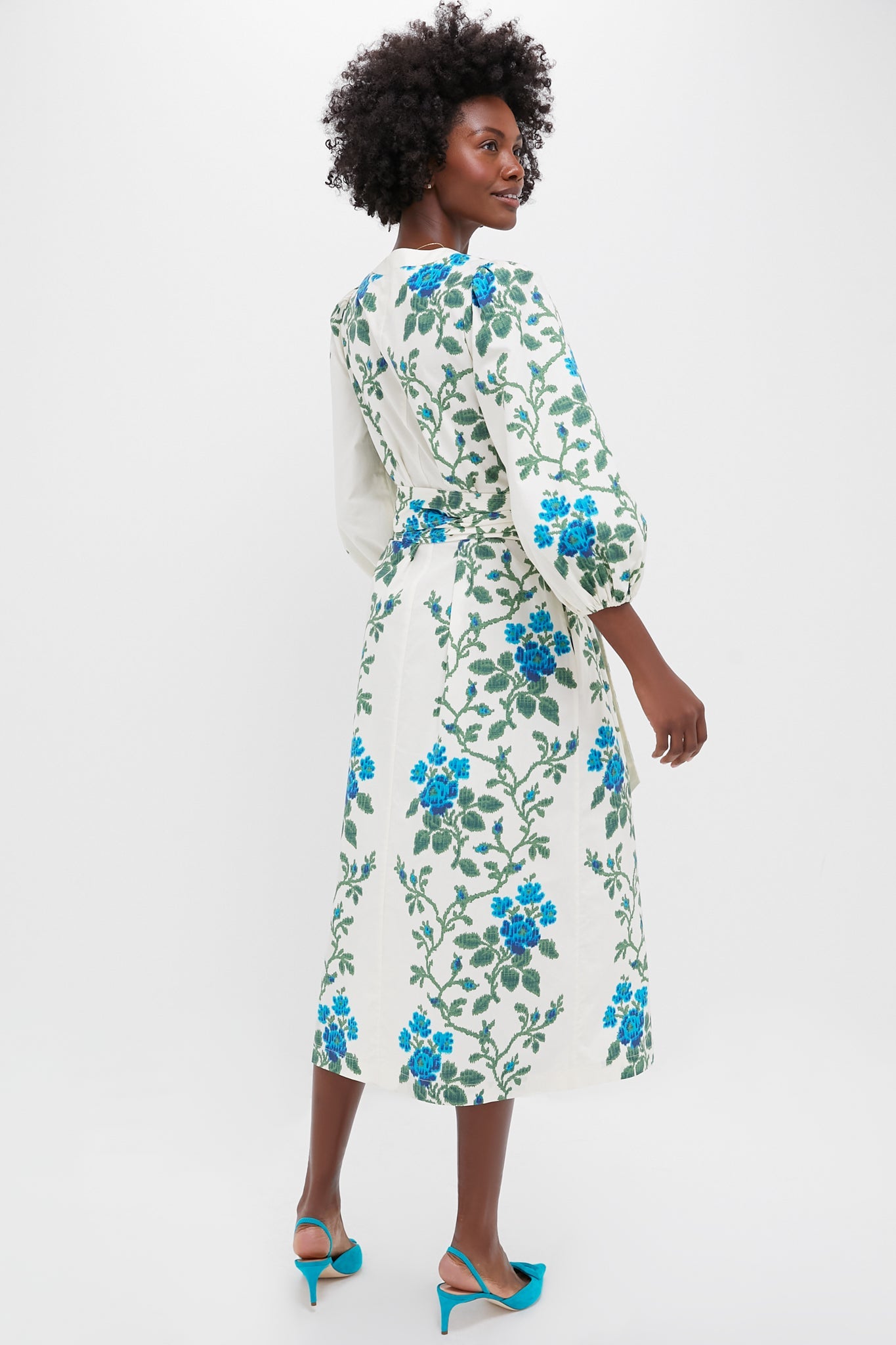 Cerulean Vine Cotton Poplin Lachlan Dress