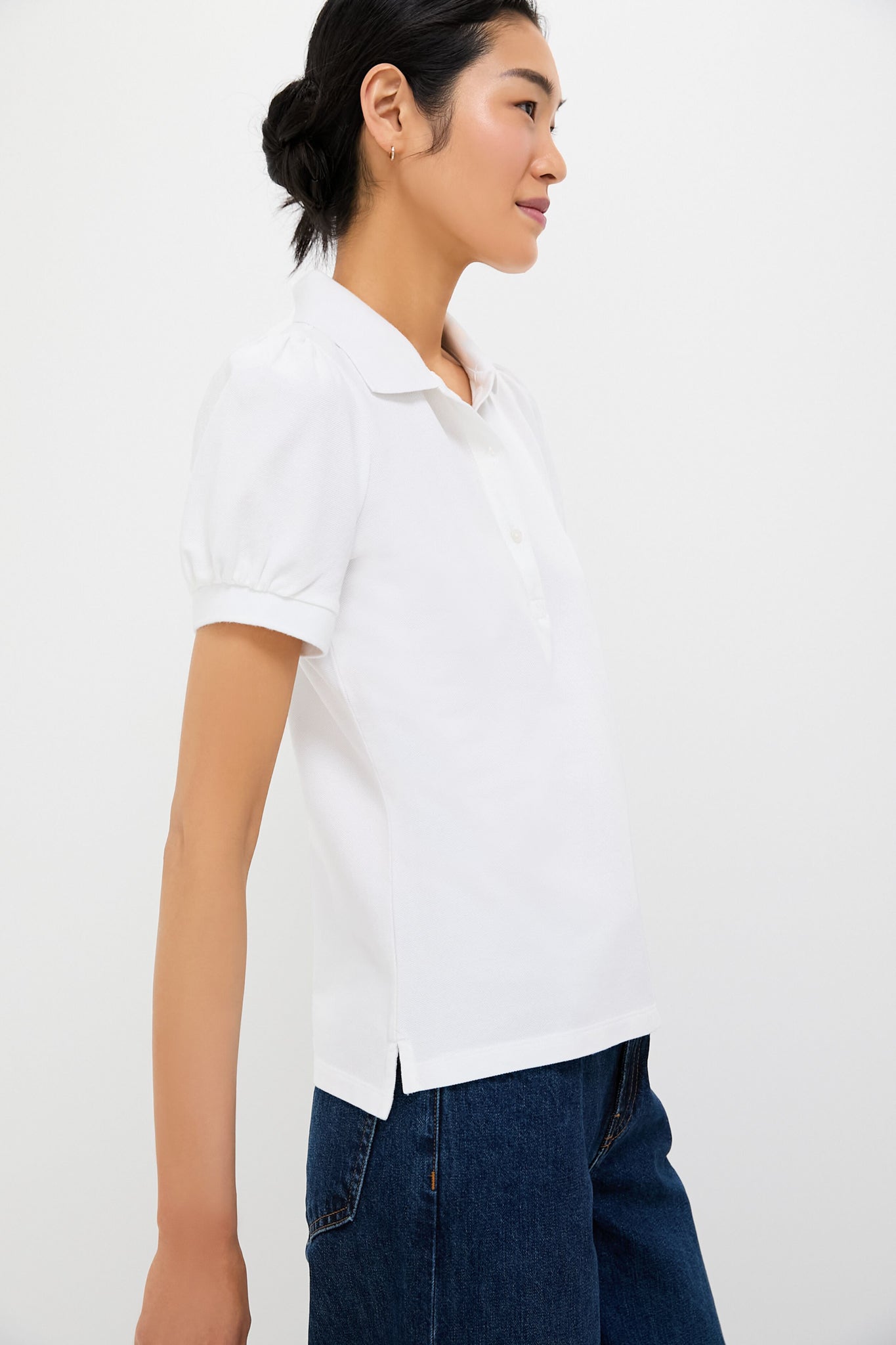 White Pique Puff Sleeve Peggy Polo