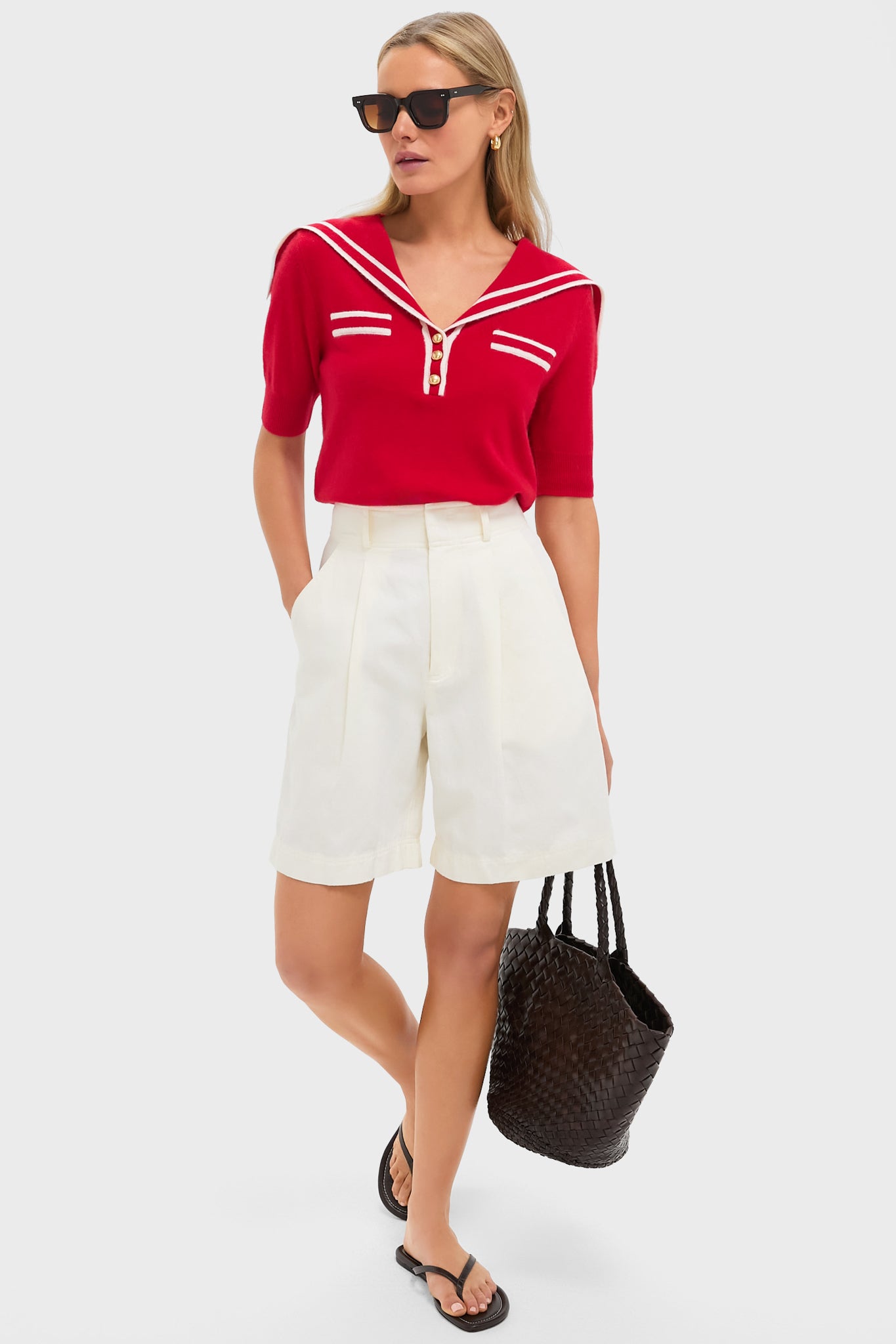 Red and Ivory Cashmere Sailor Sweater