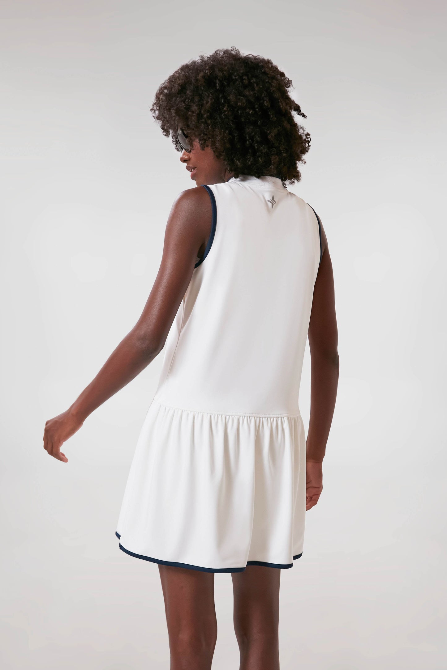 White and Navy Quarter-Zip Tennis Dress