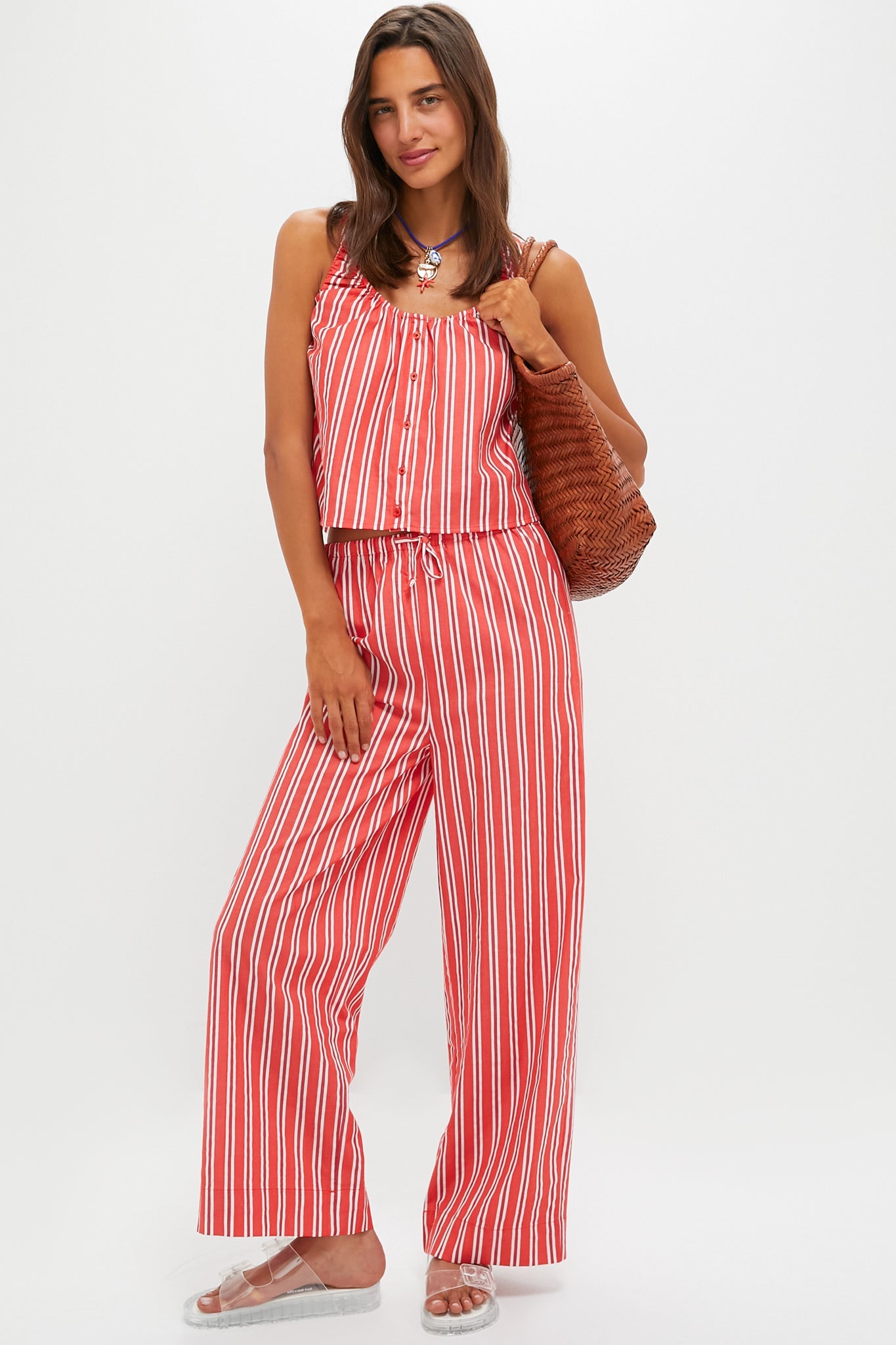 Vibrant Red Stripe Waist Pant