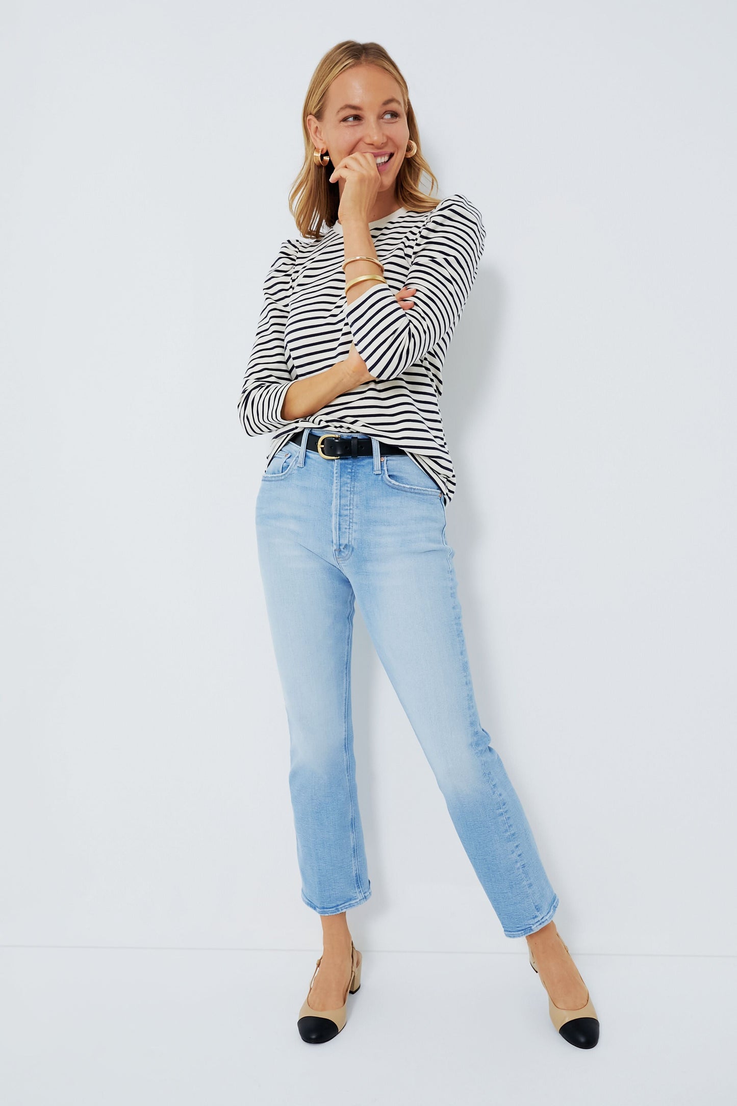 Navy Striped Vesty Long Sleeve Crewneck