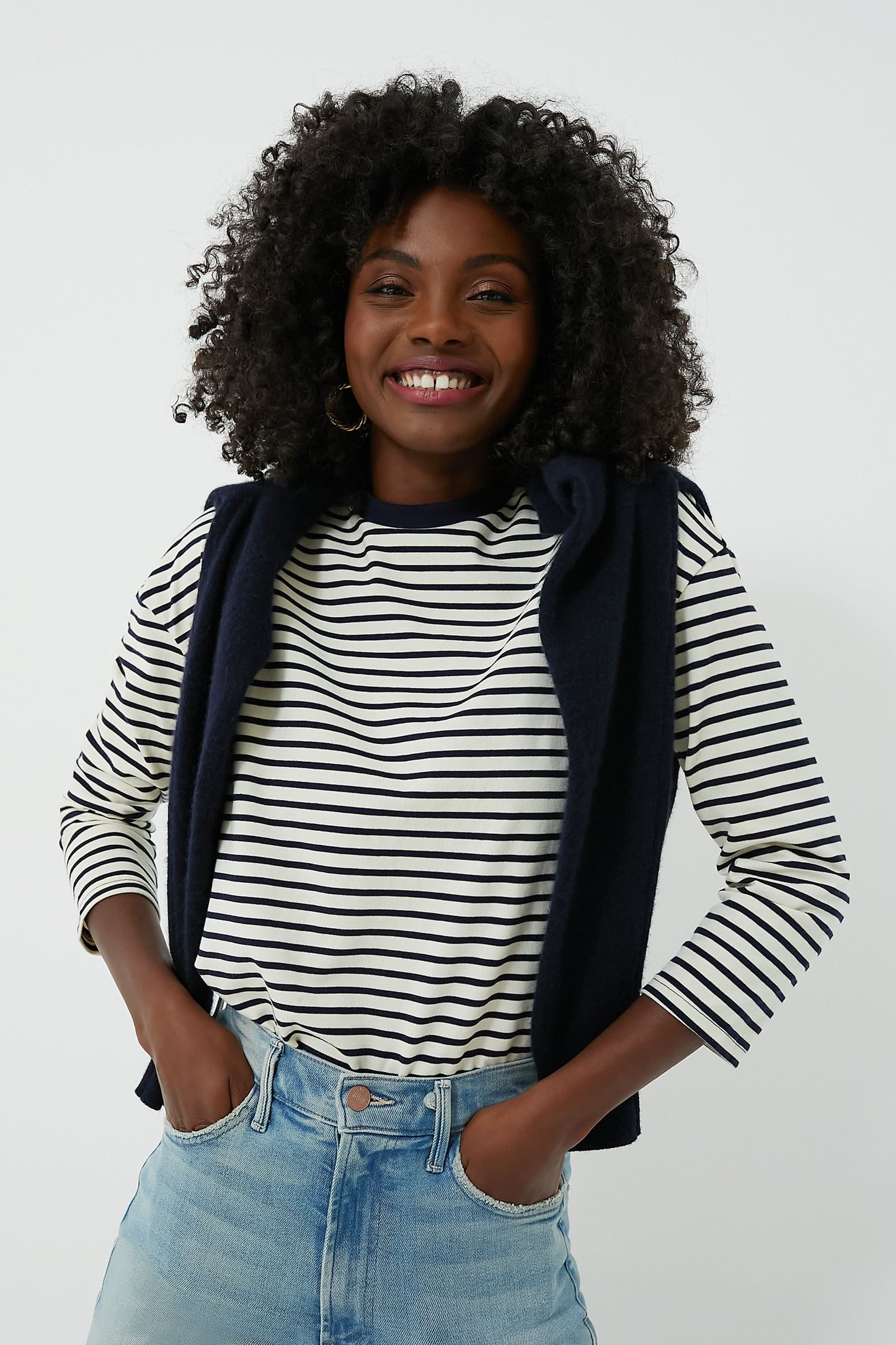 Navy Striped Knit Popover