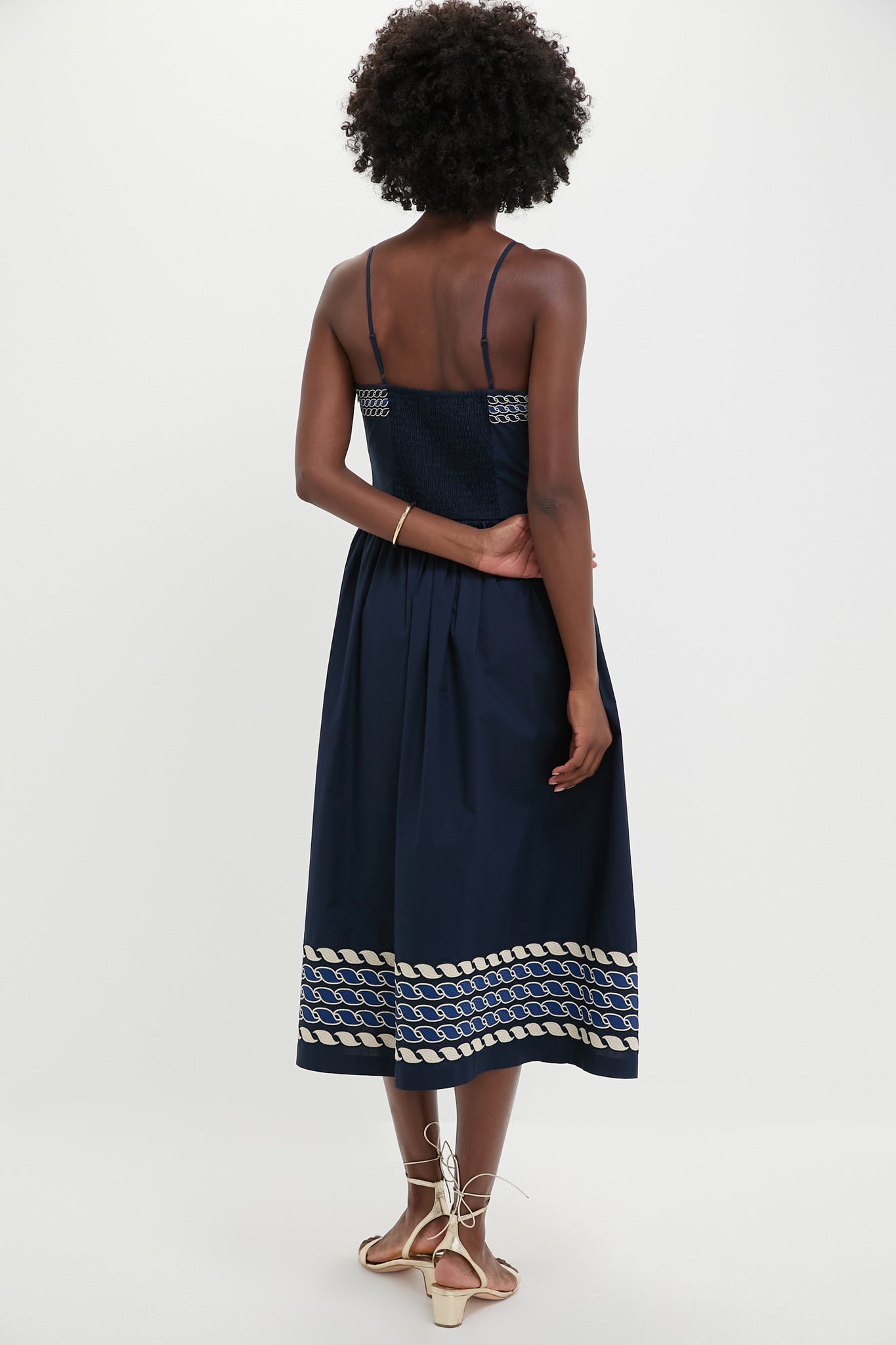 Navy High Tide Embroidered Stripe Gabriella Dress