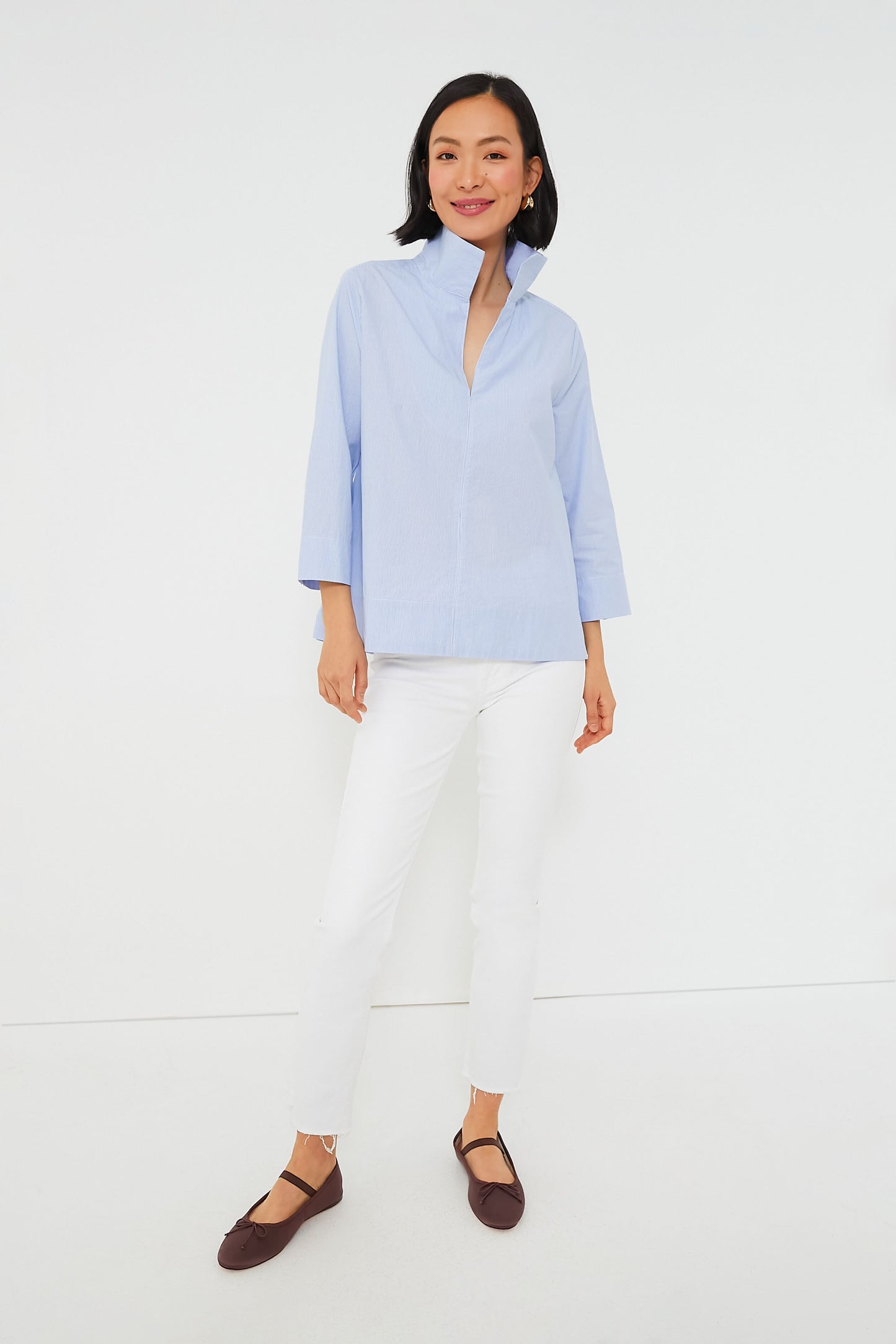 Blue Margot Stand Collar Blouse