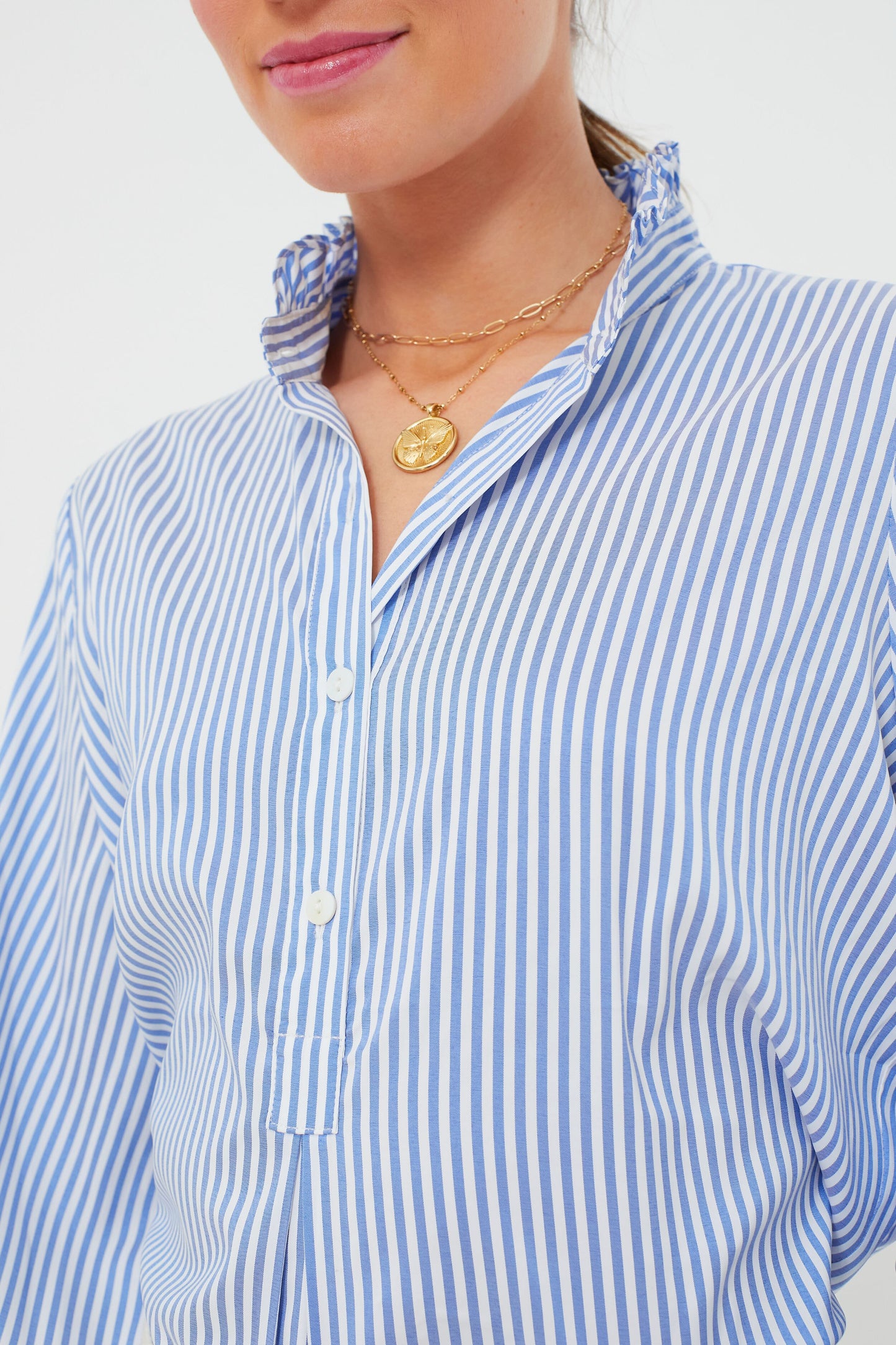 Blue and White Stripe Teagan Popover Top