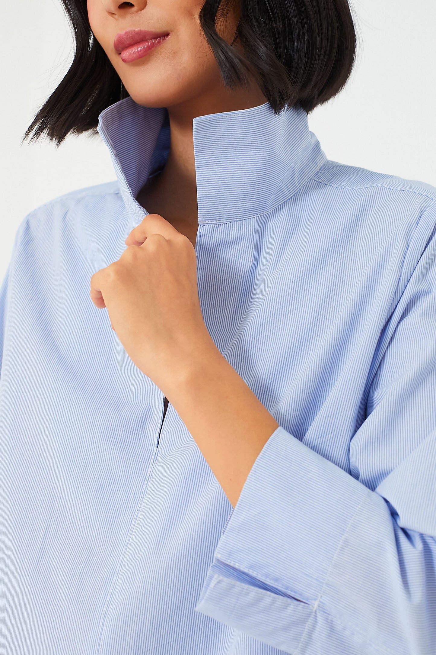 Blue Margot Stand Collar Blouse