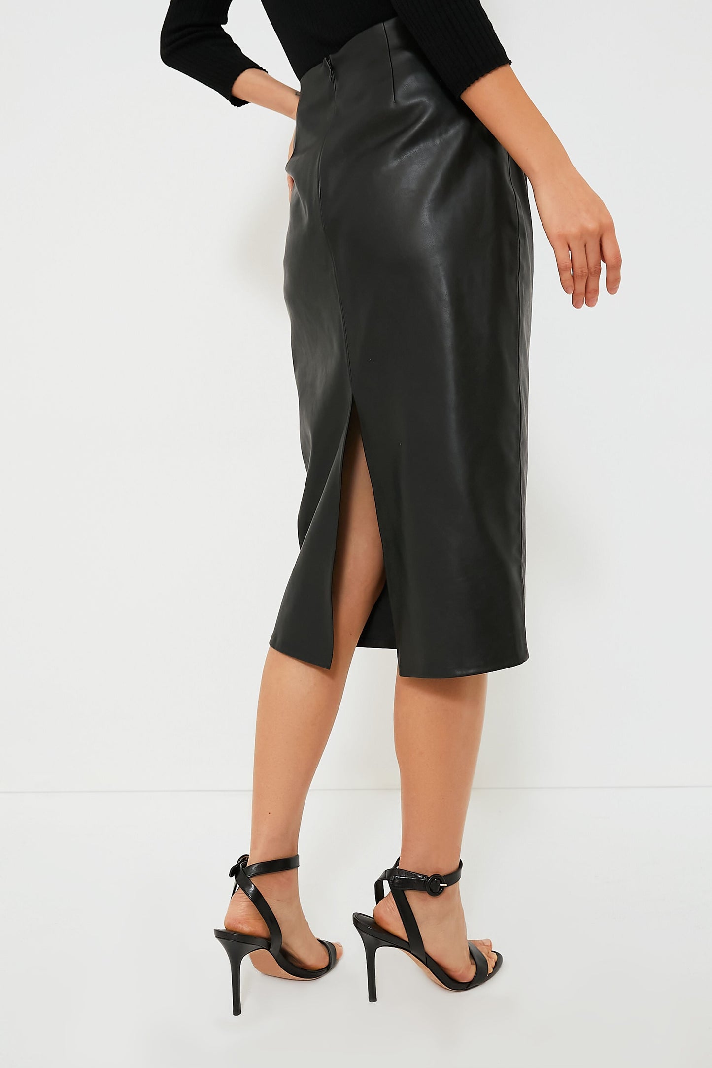 Black Leather Monica Midi Skirt